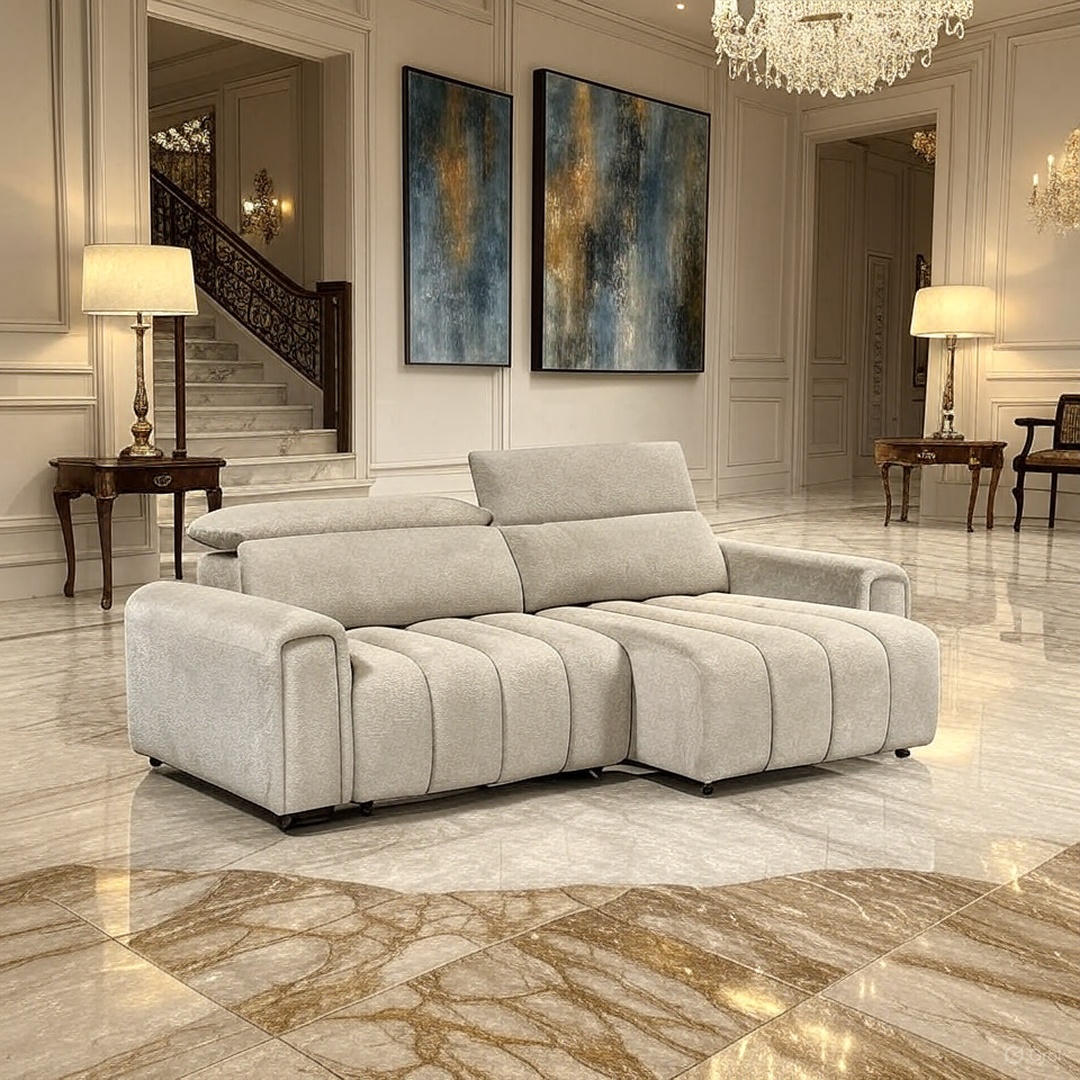 Molly Electric Reclining 3 Seater Sofa with Adjustable Headrests in Textured Chenille Oatmeal