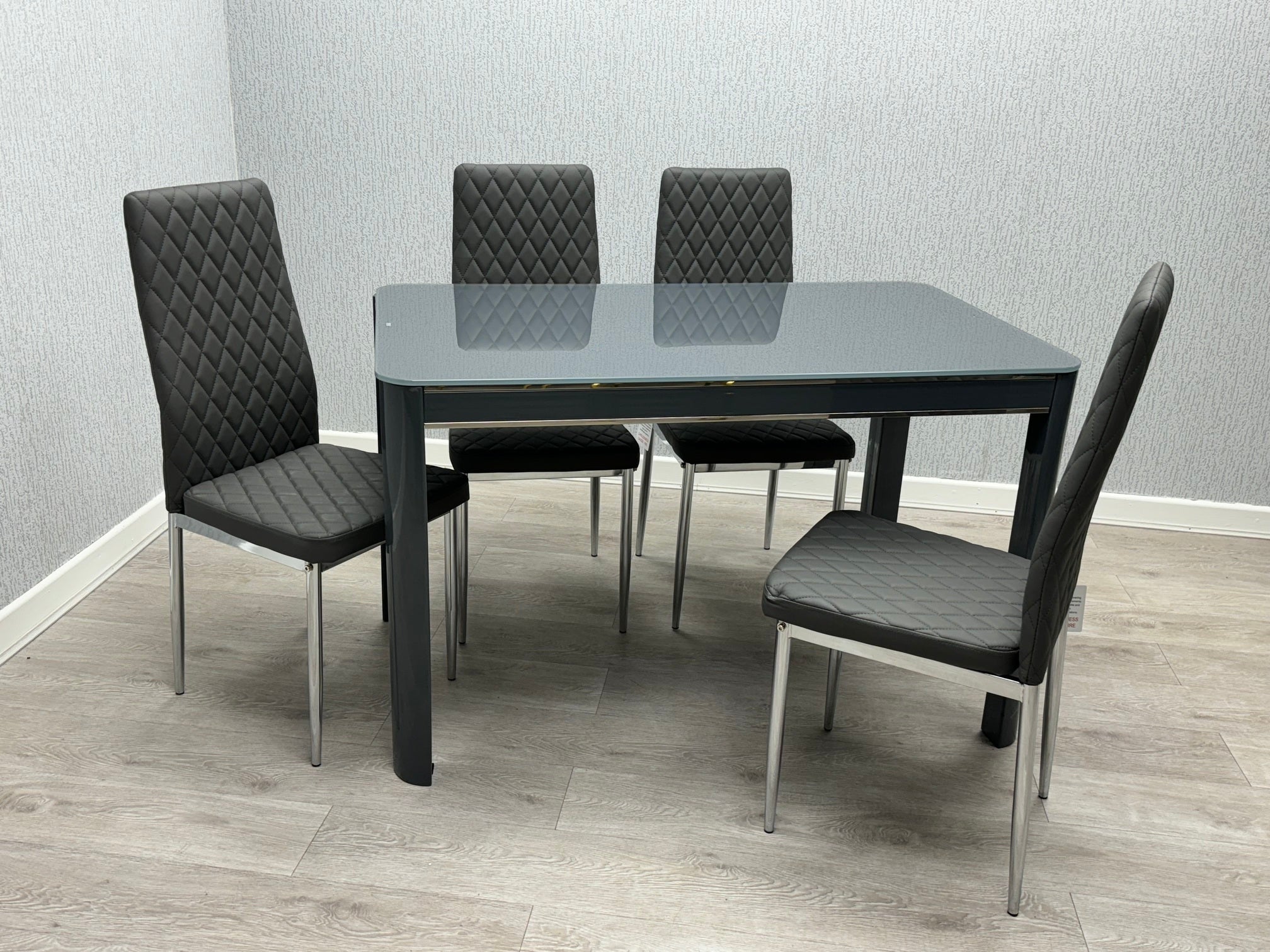 Monaco Grey Dining Set with 4 Carlo Grey Chairs, detail view (15294078615930)