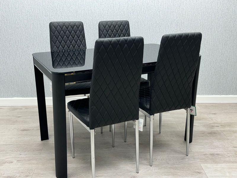 Monaco Black Dining Set with 4 California Black Chairs (15294078353786)