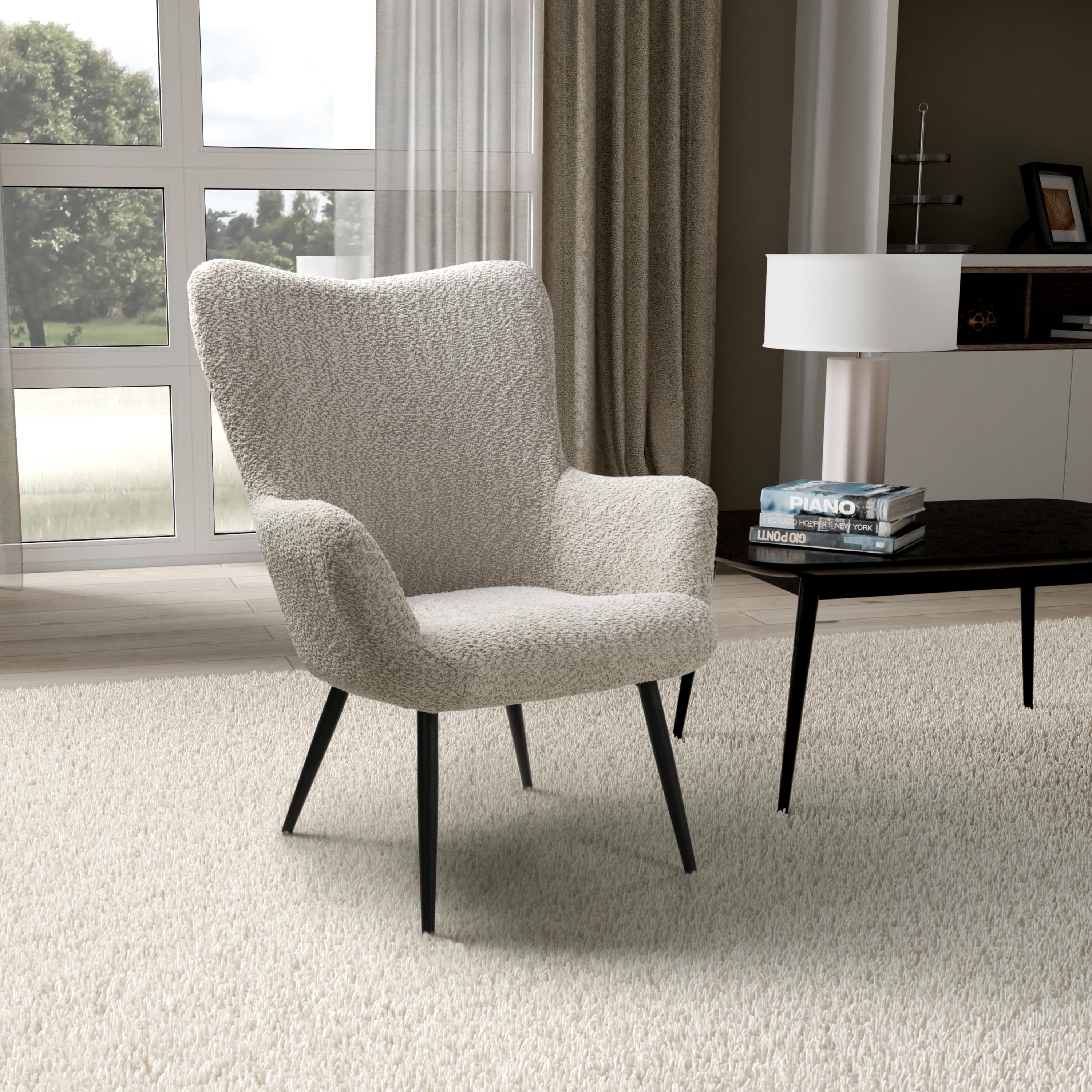 Monaco Textured Chenille Effect Mink Armchair - in room view (7019401674816)