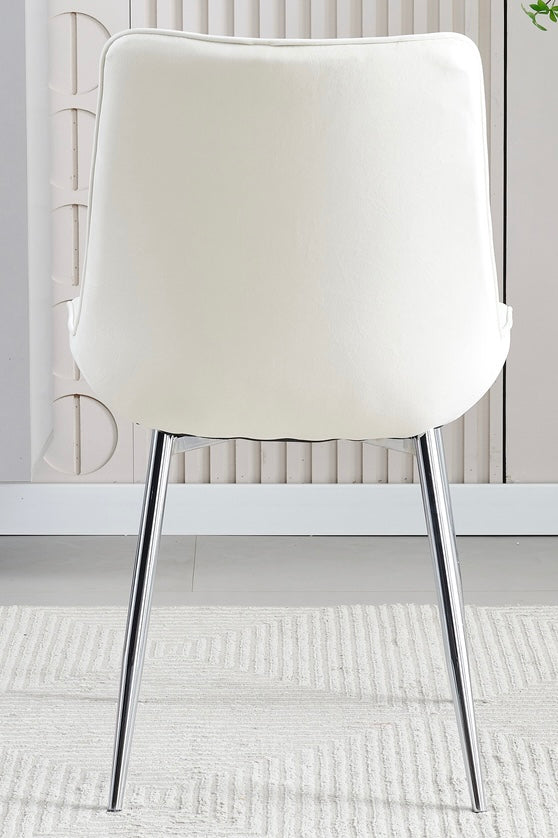 Mortiz Cream Plush Velvet Fabric Dining Chair,3 (15294083432826)