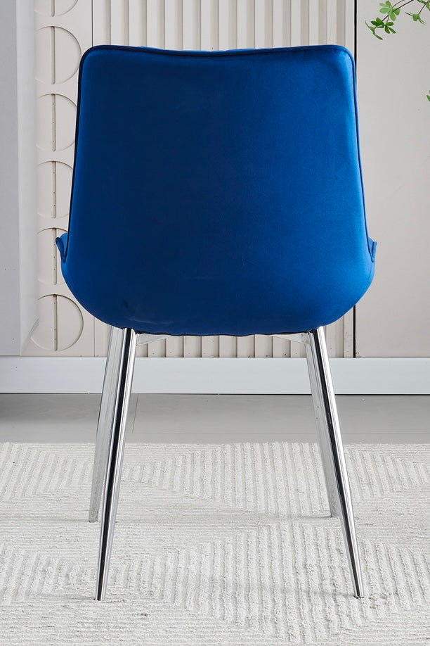 Mortiz Navy Plush Velvet Fabric Dining Chair,2 (15294083367290)