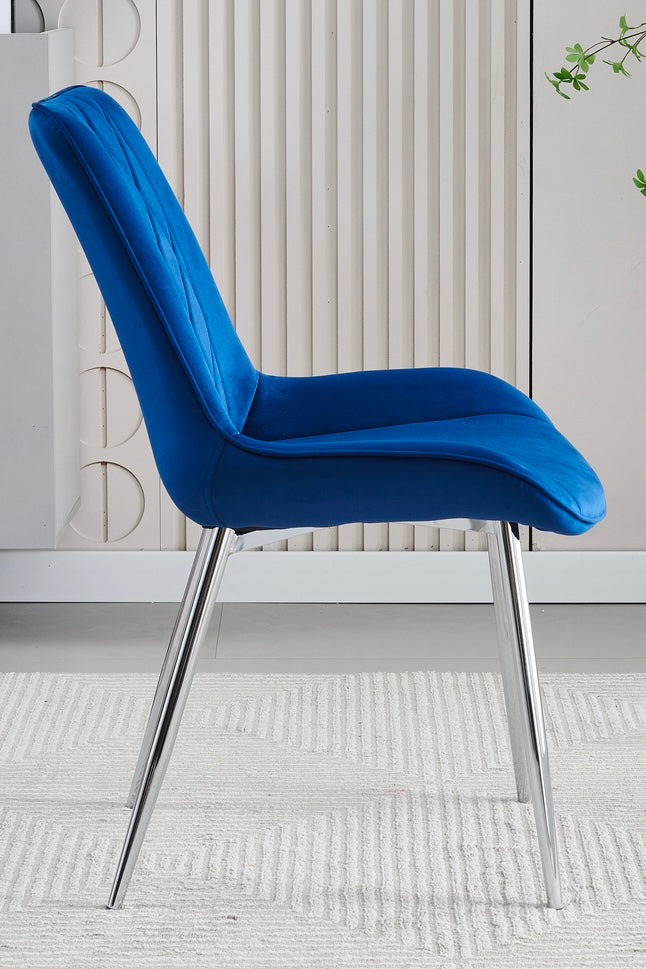 Mortiz Navy Plush Velvet Fabric Dining Chair,3 (15294083367290)