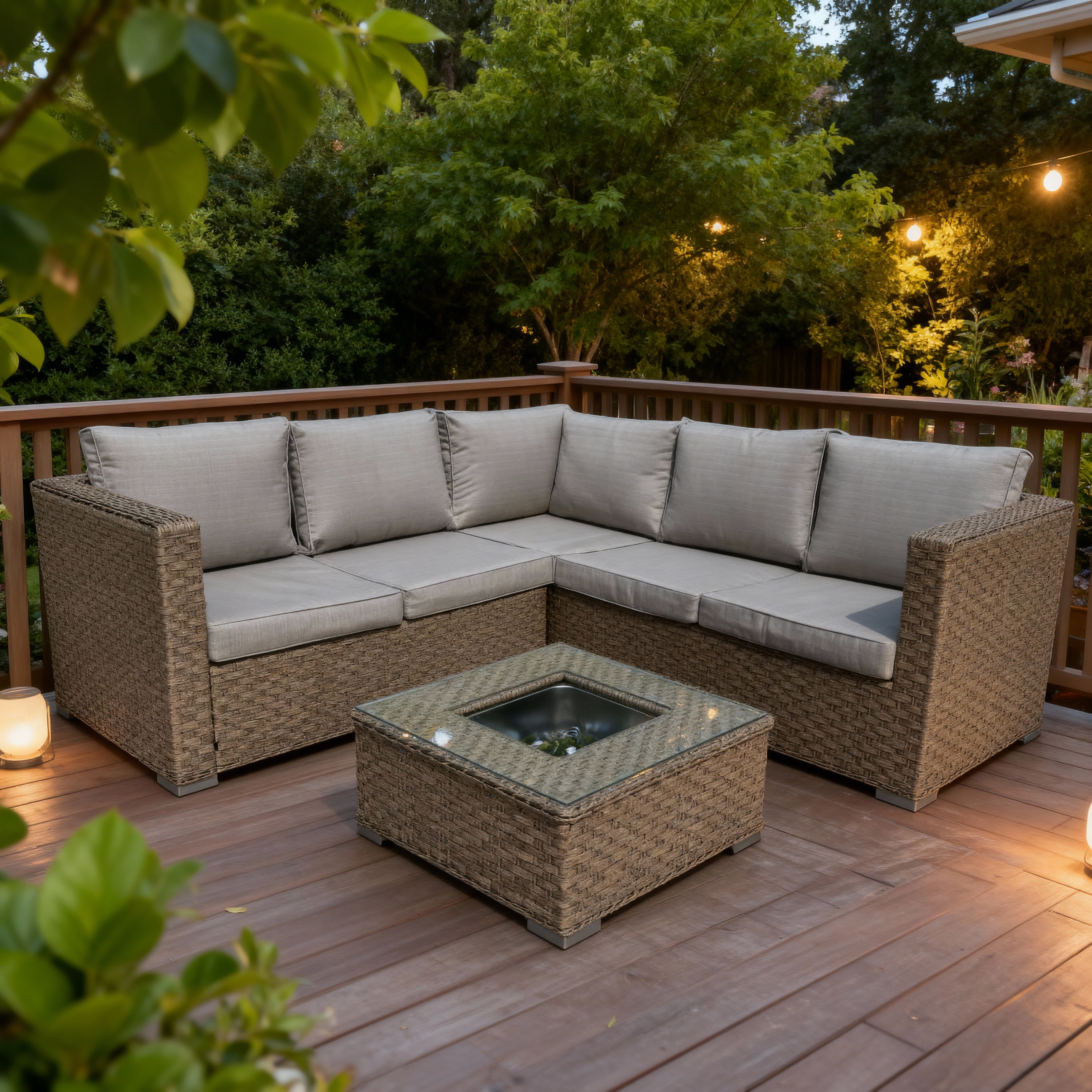 Nova Rattan Corner Sofa Set with Ice Bucket Beige