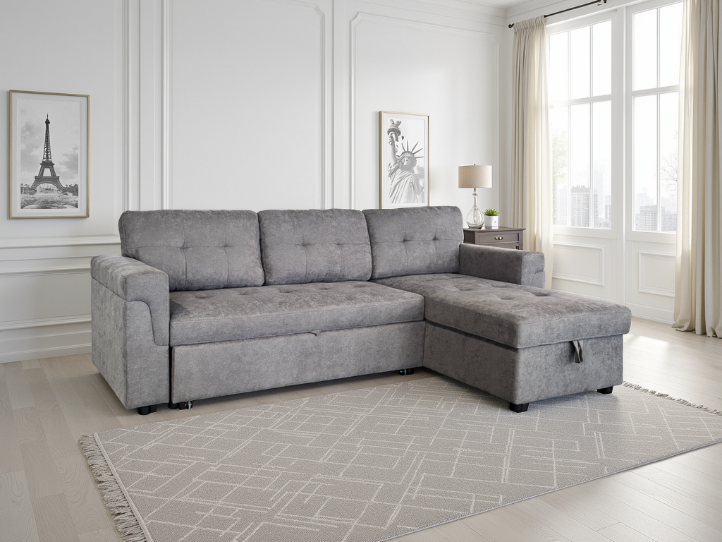 Stockholm Grey Universal Corner Sofa Bed (15380433731962)