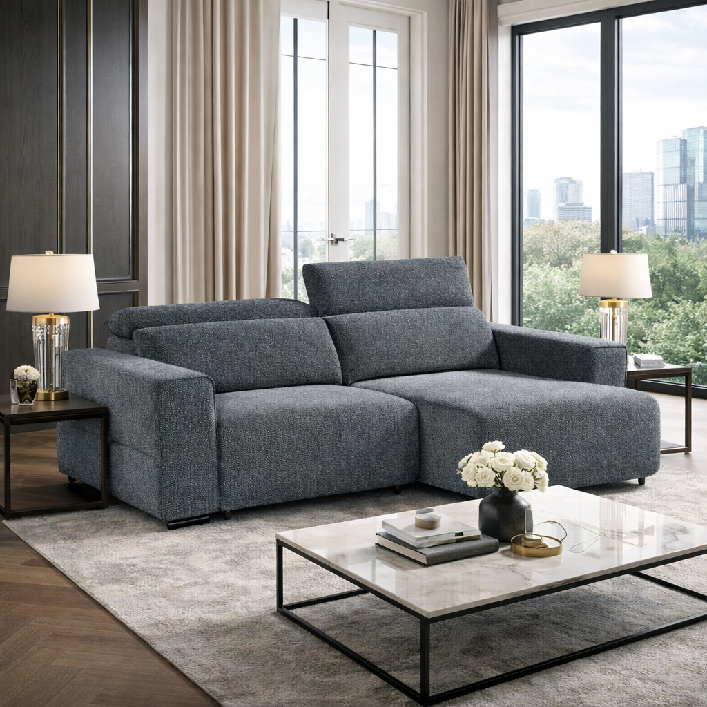 Ophelia Electric Reclining 3 Seater Sofa in Chenille Charcoal