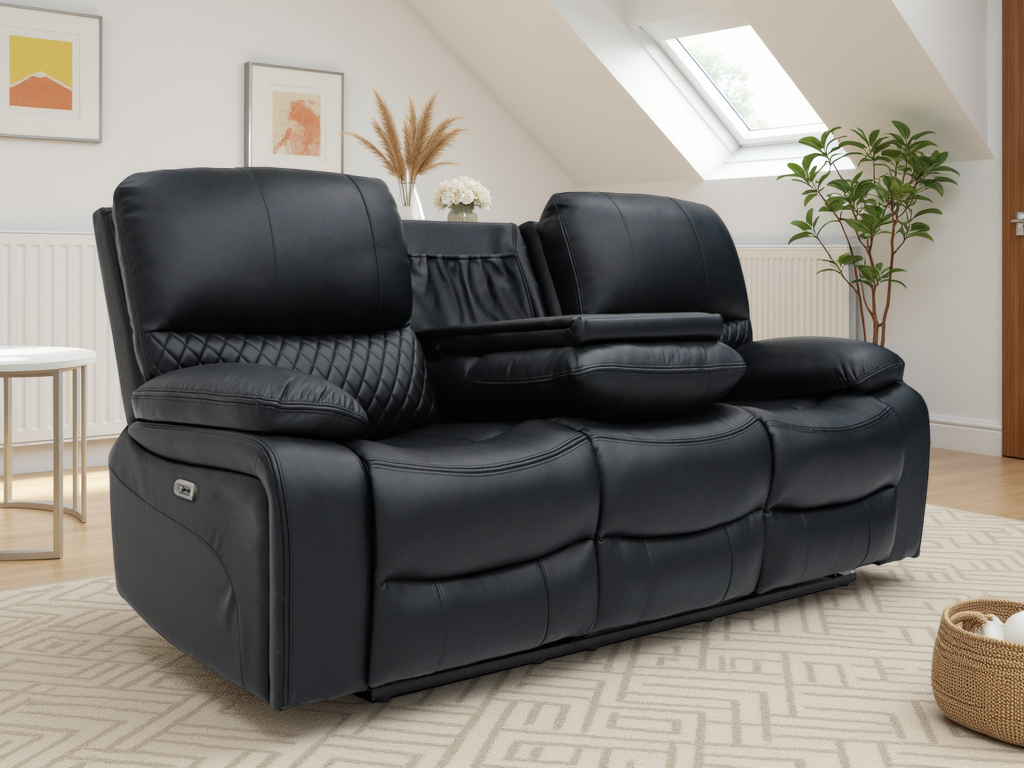 Alexa Electric Reclining 3+2 Seater Sofa Set in Black