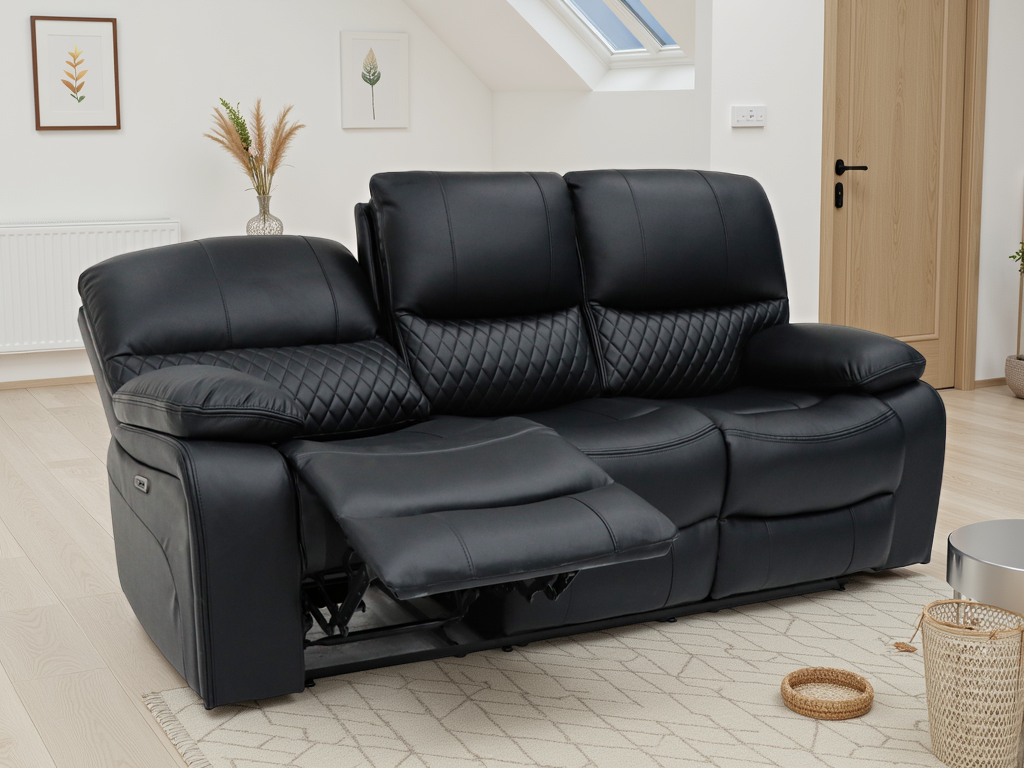 Alexa Electric Reclining 3+2 Seater Sofa Set in Black