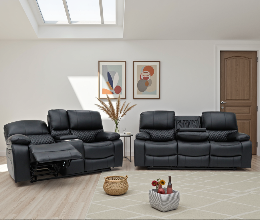 Alexa Electric Reclining 3+2 Seater Sofa Set in Black