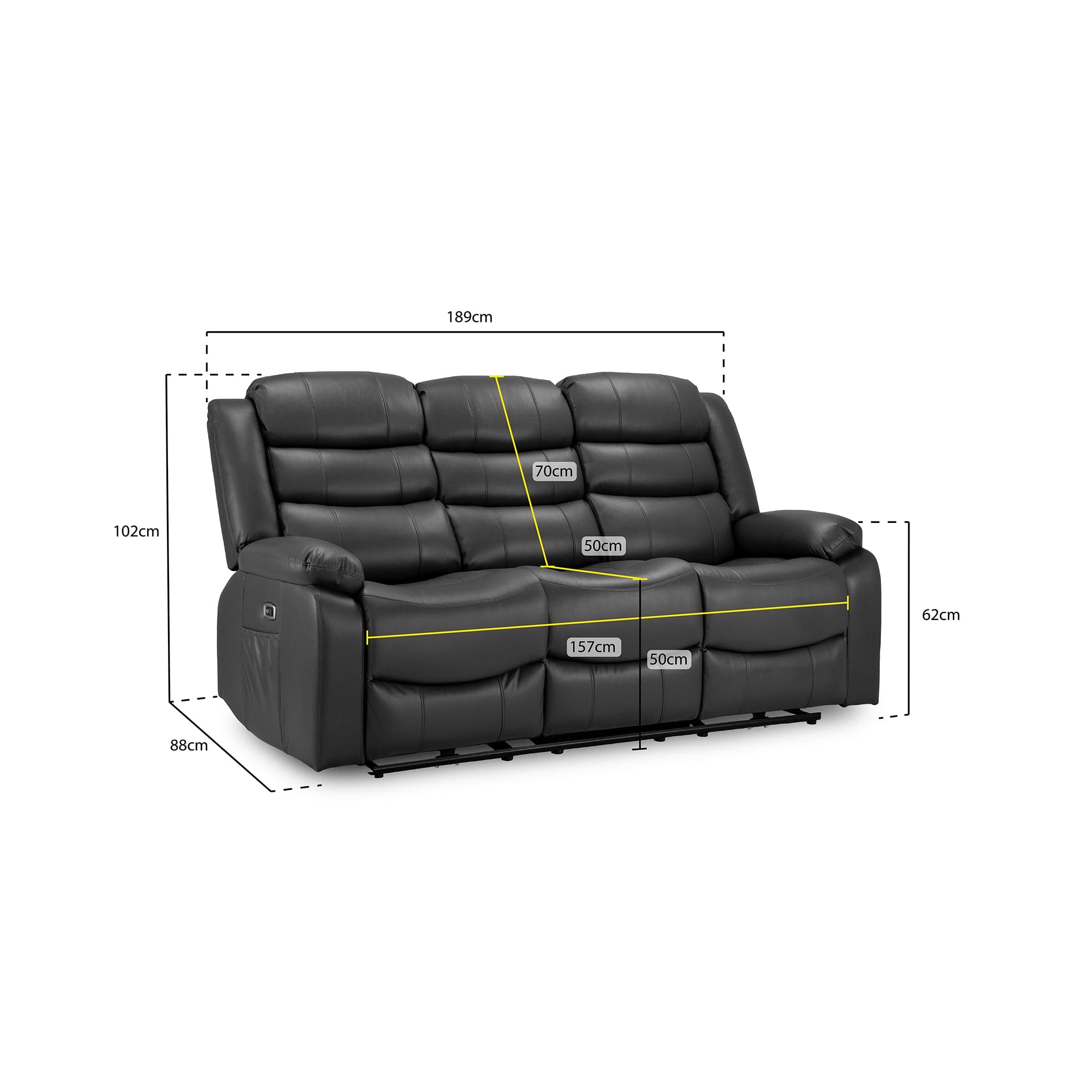 Otto Electric Recliner Sofa Black 3 Seater (7025820106816)