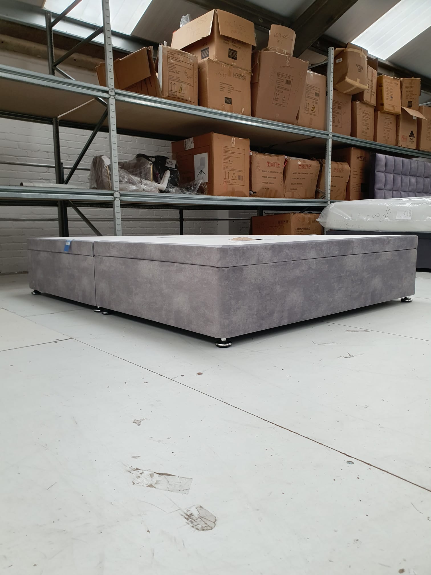 King  Side Lift Ottoman Divan Base in Cure Silver Clearance - AMC Furniture