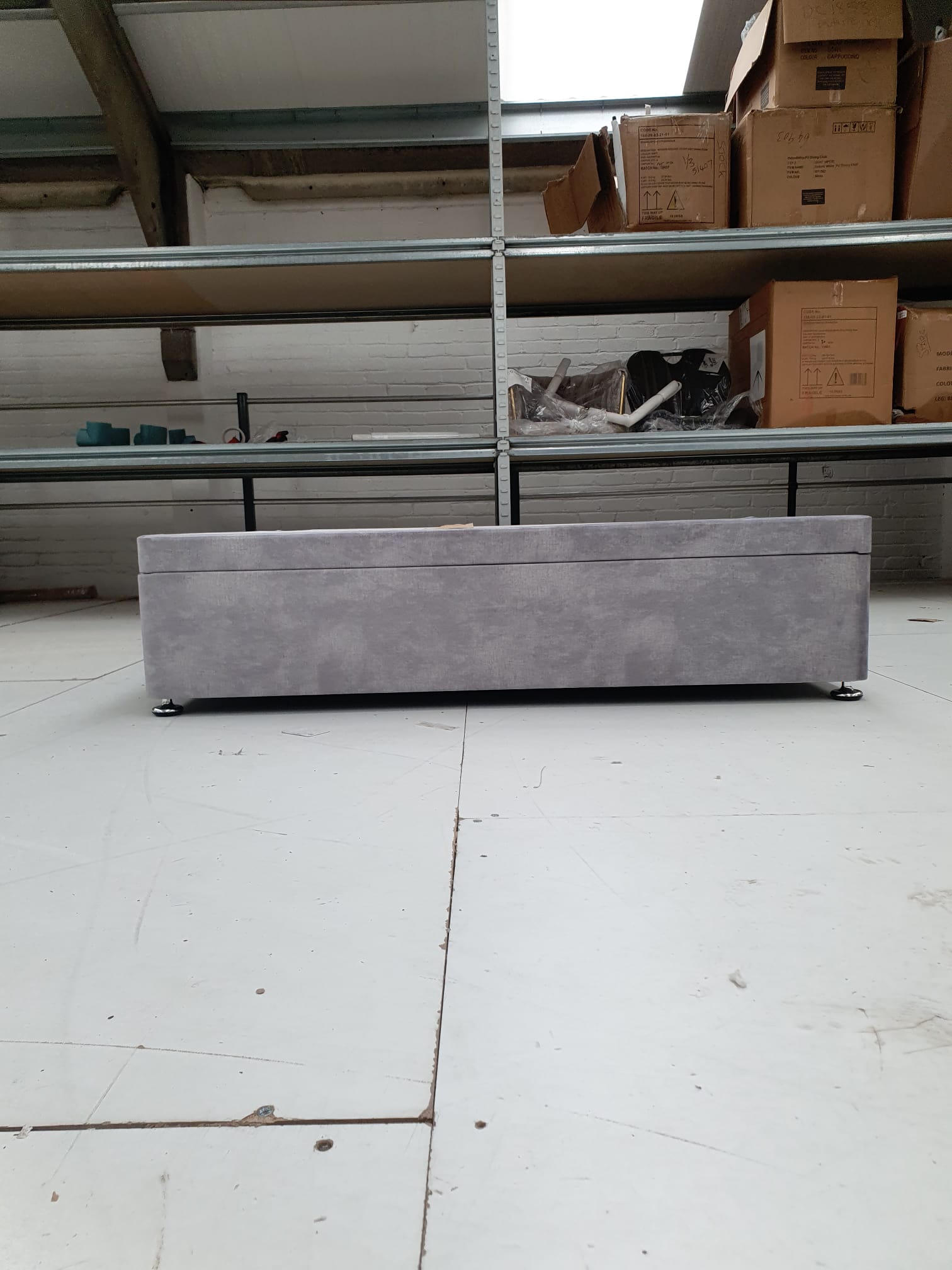 King  Side Lift Ottoman Divan Base in Cure Silver Clearance - AMC Furniture