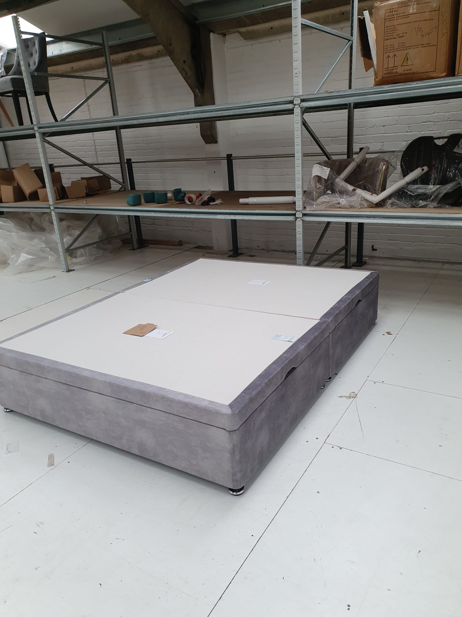 King  Side Lift Ottoman Divan Base in Cure Silver Clearance - AMC Furniture
