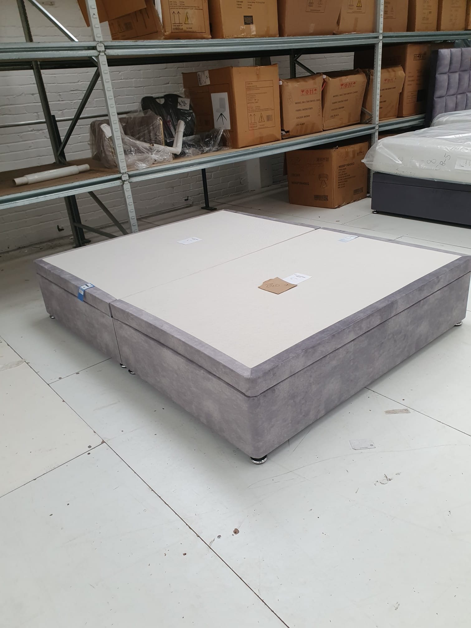 King  Side Lift Ottoman Divan Base in Cure Silver Clearance - AMC Furniture
