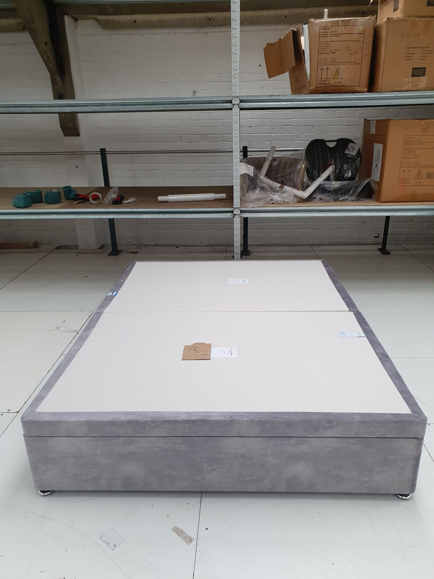 King  Side Lift Ottoman Divan Base in Cure Silver Clearance - AMC Furniture