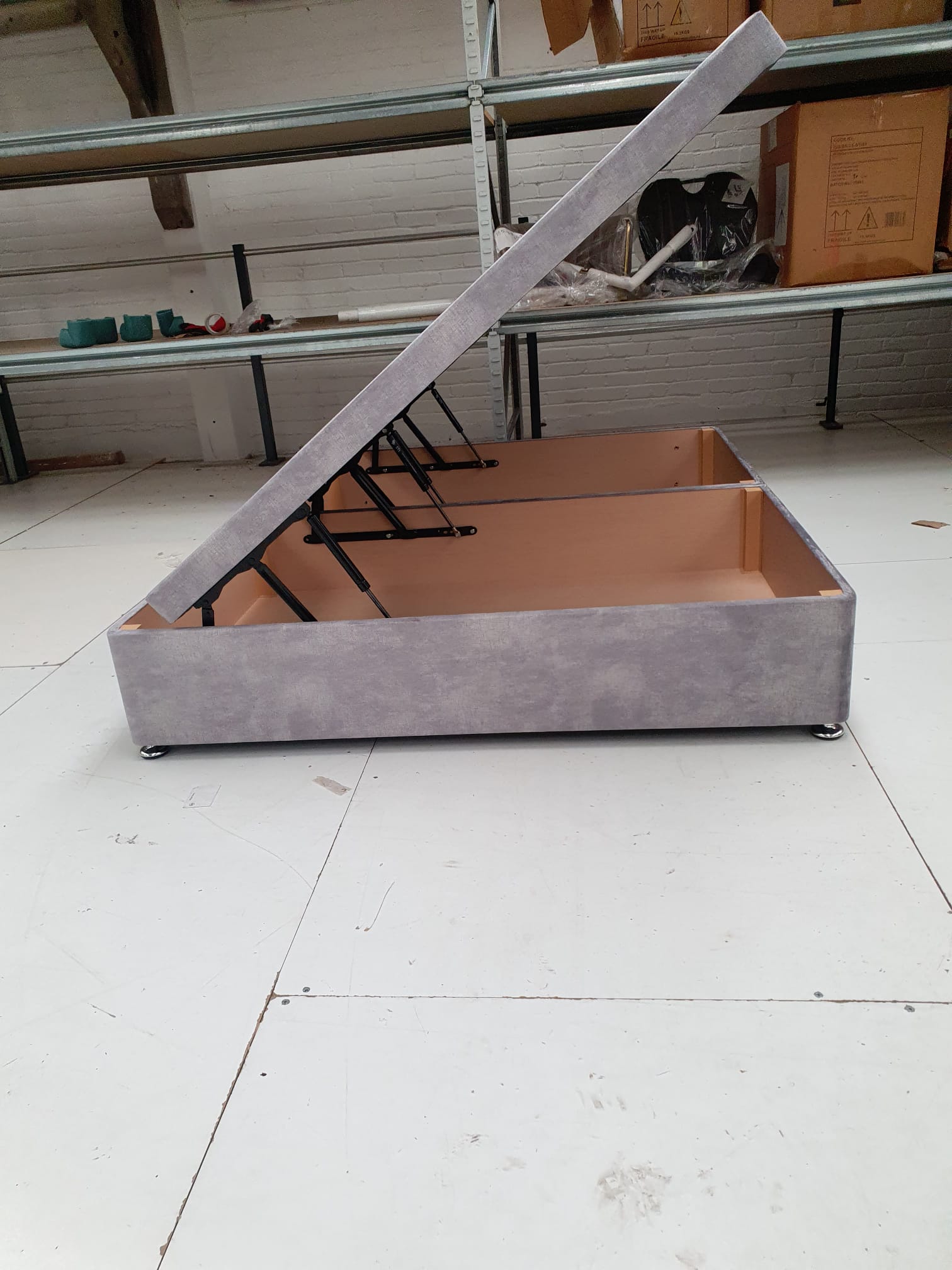 King  Side Lift Ottoman Divan Base in Cure Silver Clearance - AMC Furniture