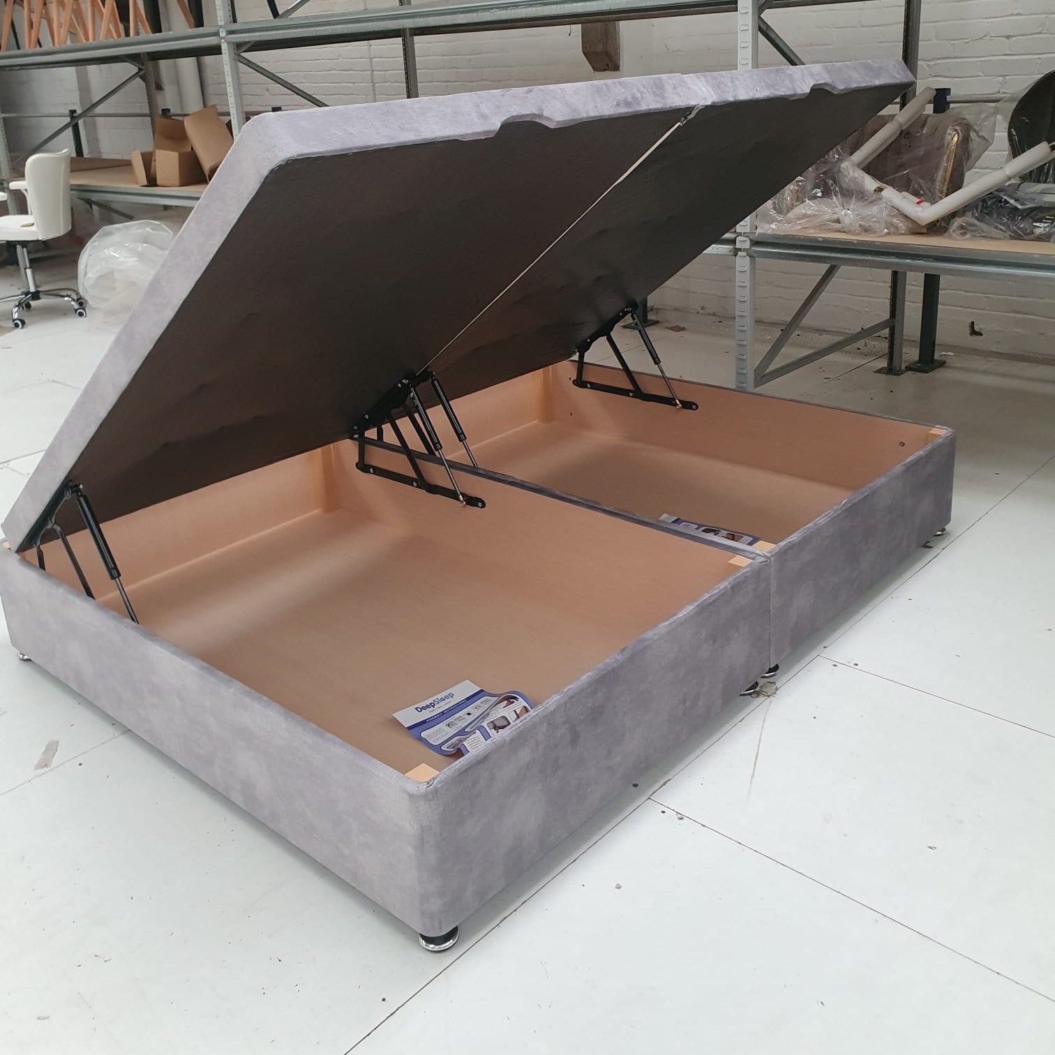 King  Side Lift Ottoman Divan Base in Cure Silver Clearance - AMC Furniture