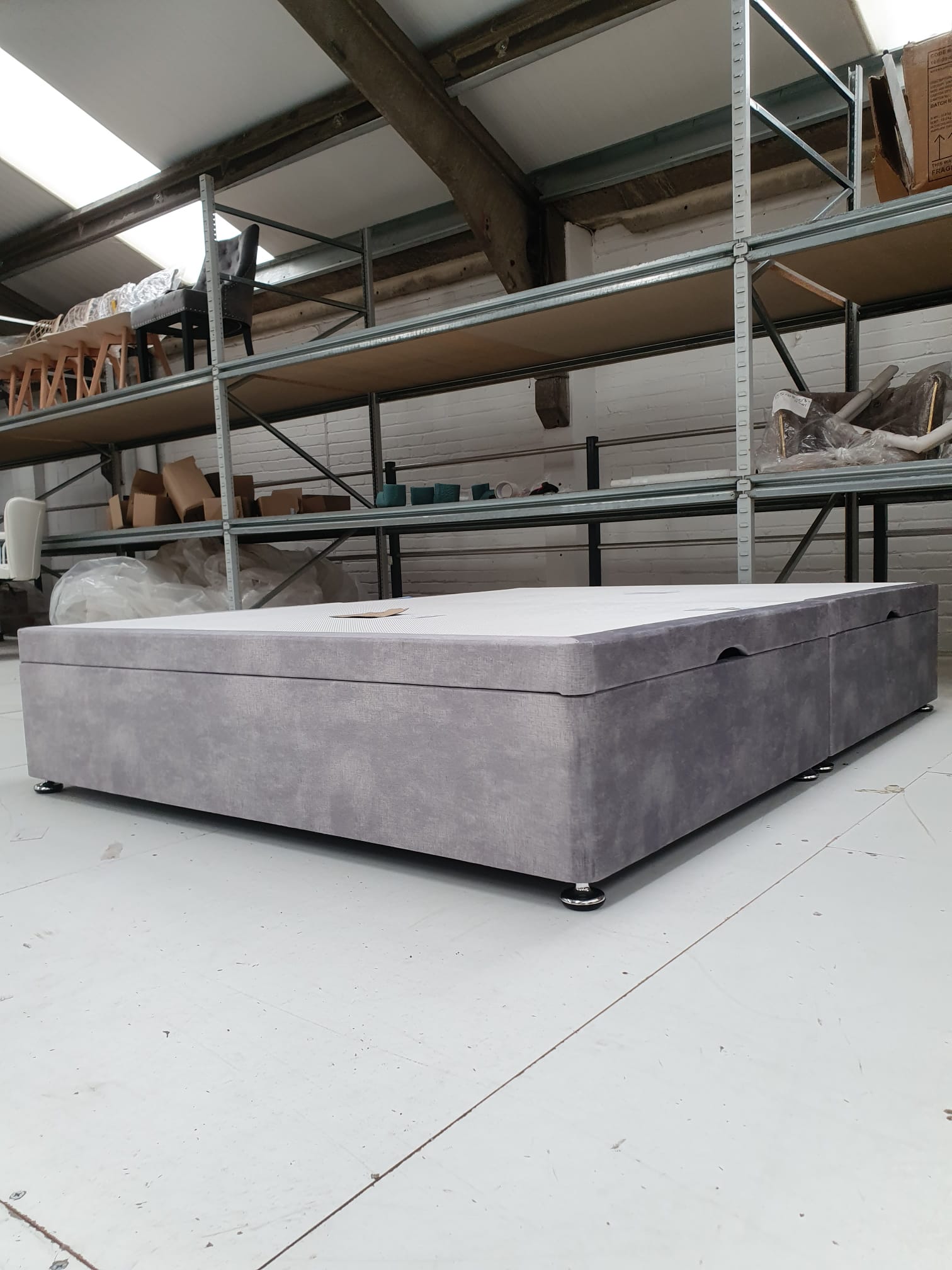 King  Side Lift Ottoman Divan Base in Cure Silver Clearance - AMC Furniture