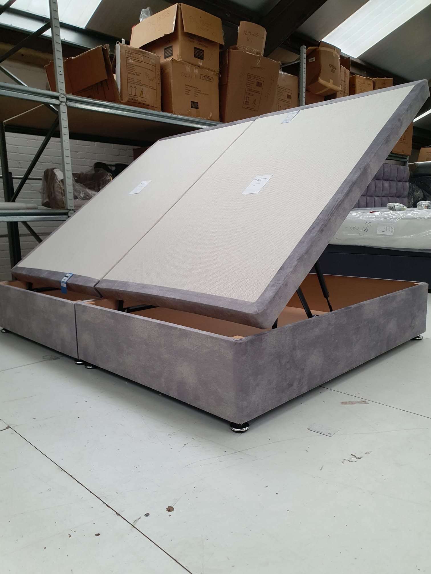 King  Side Lift Ottoman Divan Base in Cure Silver Clearance - AMC Furniture