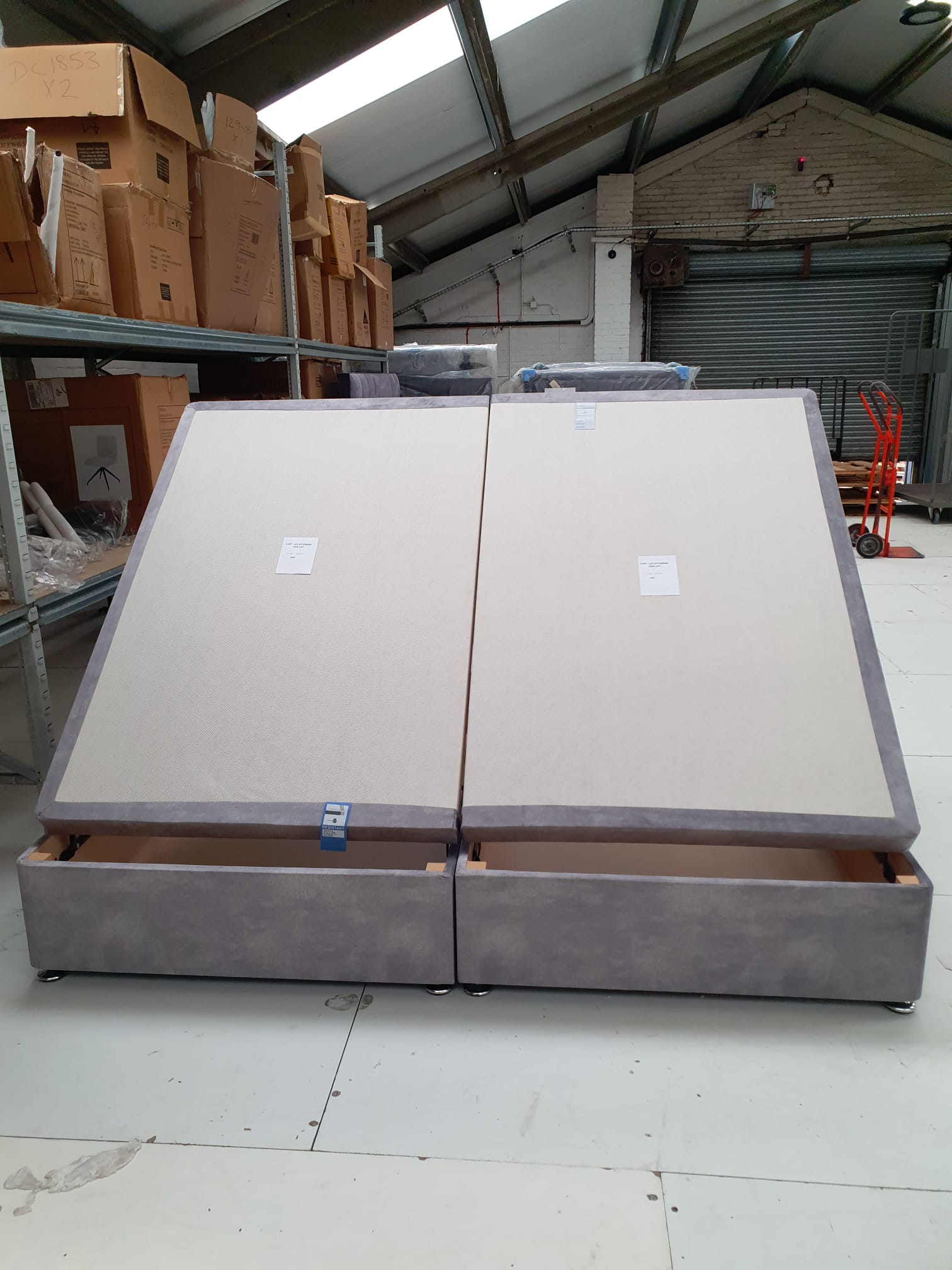 King  Side Lift Ottoman Divan Base in Cure Silver Clearance - AMC Furniture