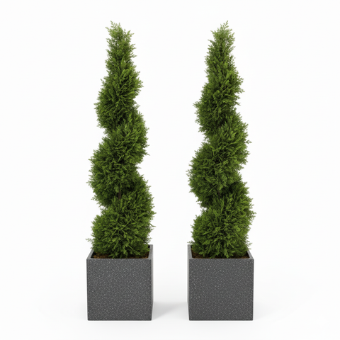Pair of Artificial Spiral Topiary Trees – UV Resistant, Weatherproof Outdoor & Indoor Decor