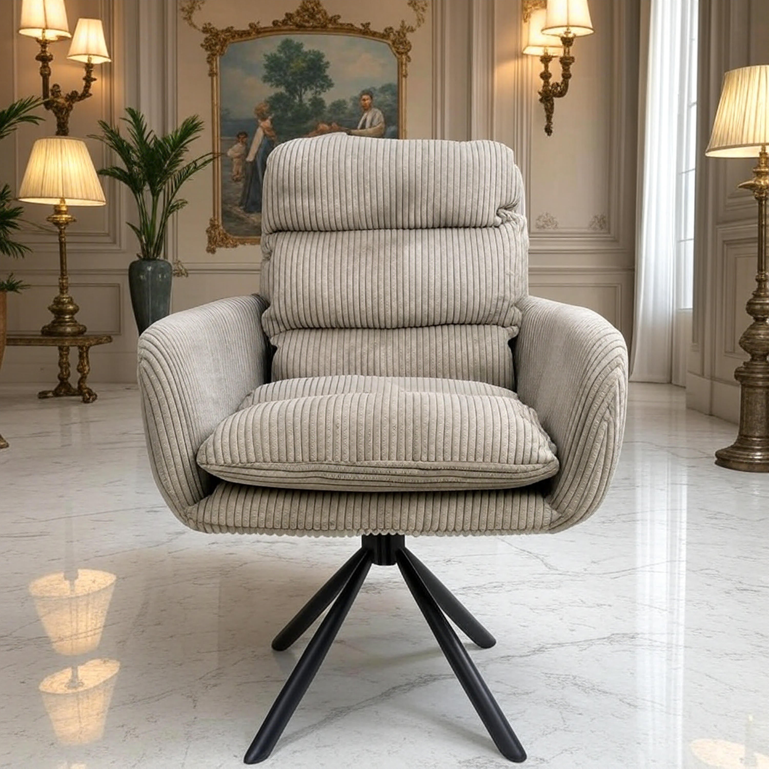 Pair of Kingston Corduroy Mink Swivel Chairs