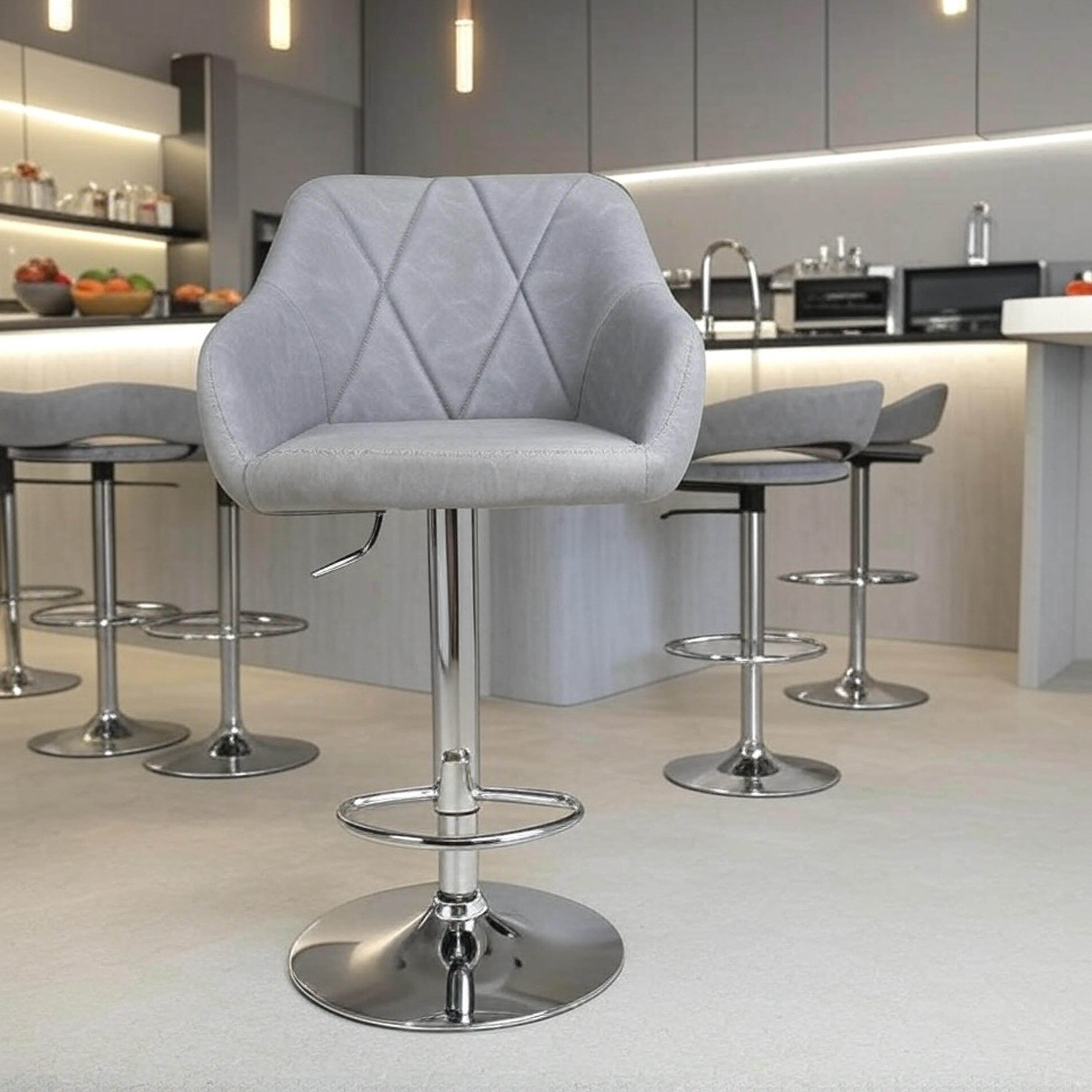 Pair of Luna Leather Effect Light Grey Bar Stools