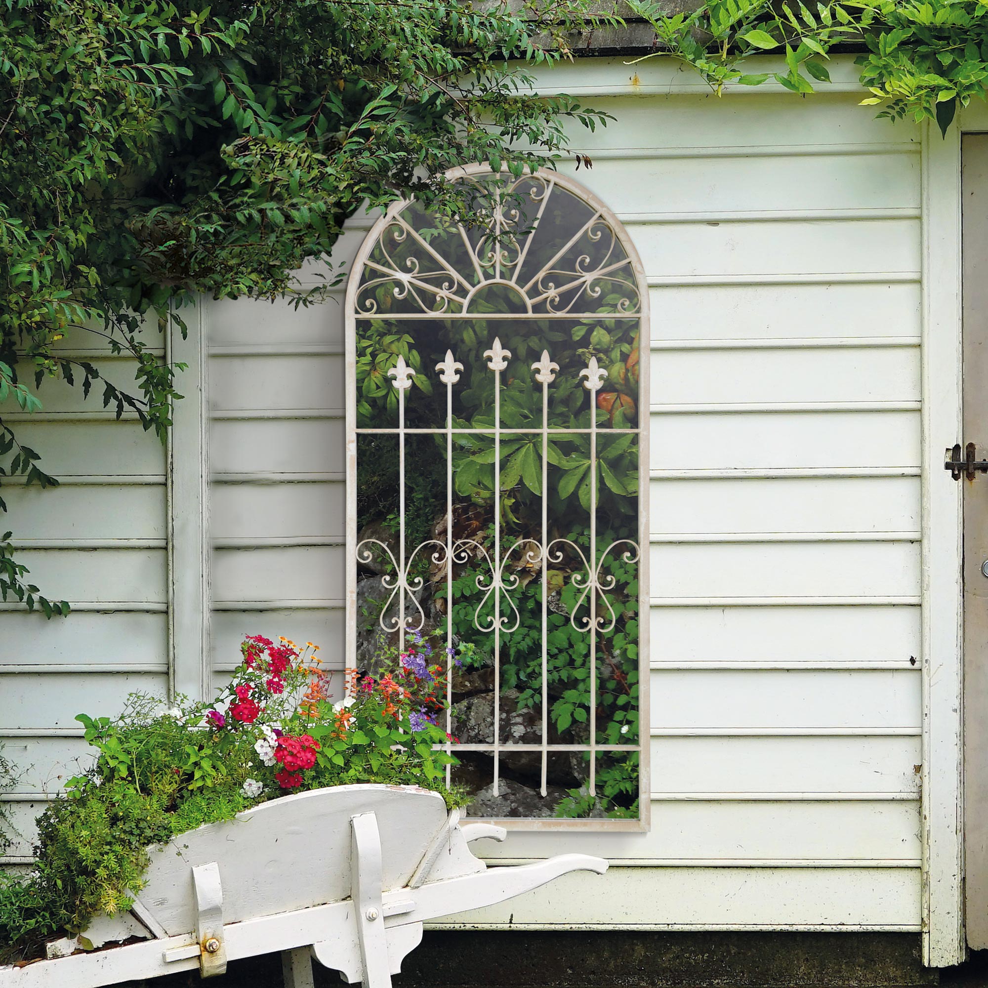 Rosie Gothic Arch Stone Coloured Large Garden Mirror 140 x 65 CM (15010543731066)