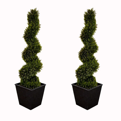 Pair of Artificial Spiral Topiary Trees – UV Resistant, Outdoor & Indoor