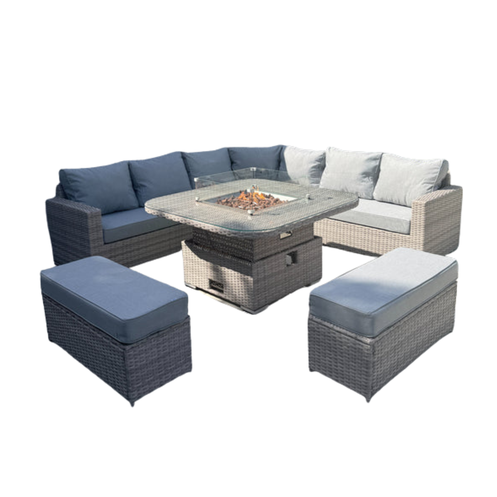 Santorini Large Equal Corner Sofa with Rising Firepit Table - AMC Furniture