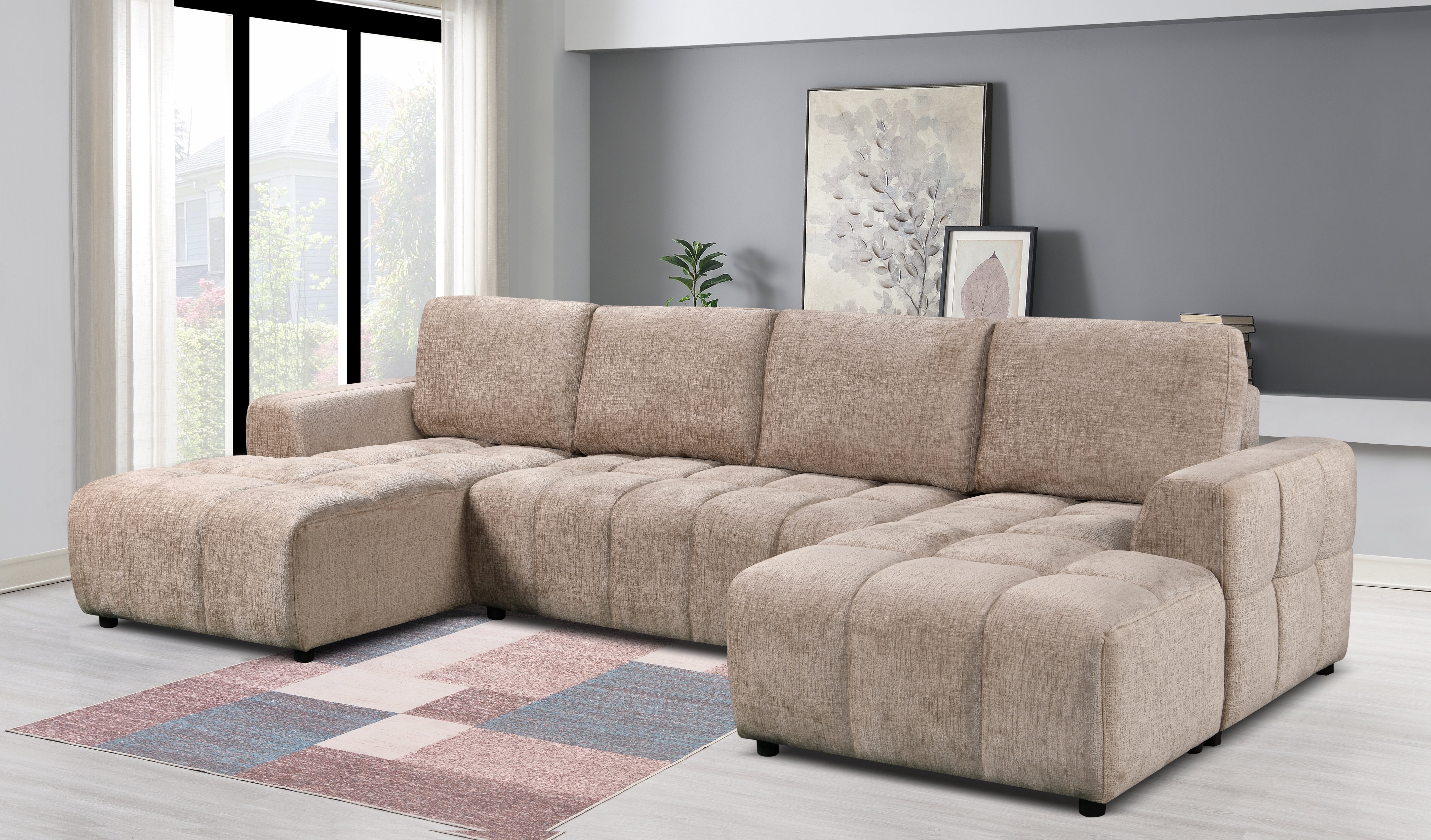 Arden Luxury U Shape Sofa bed in Beige - AMC Furniture