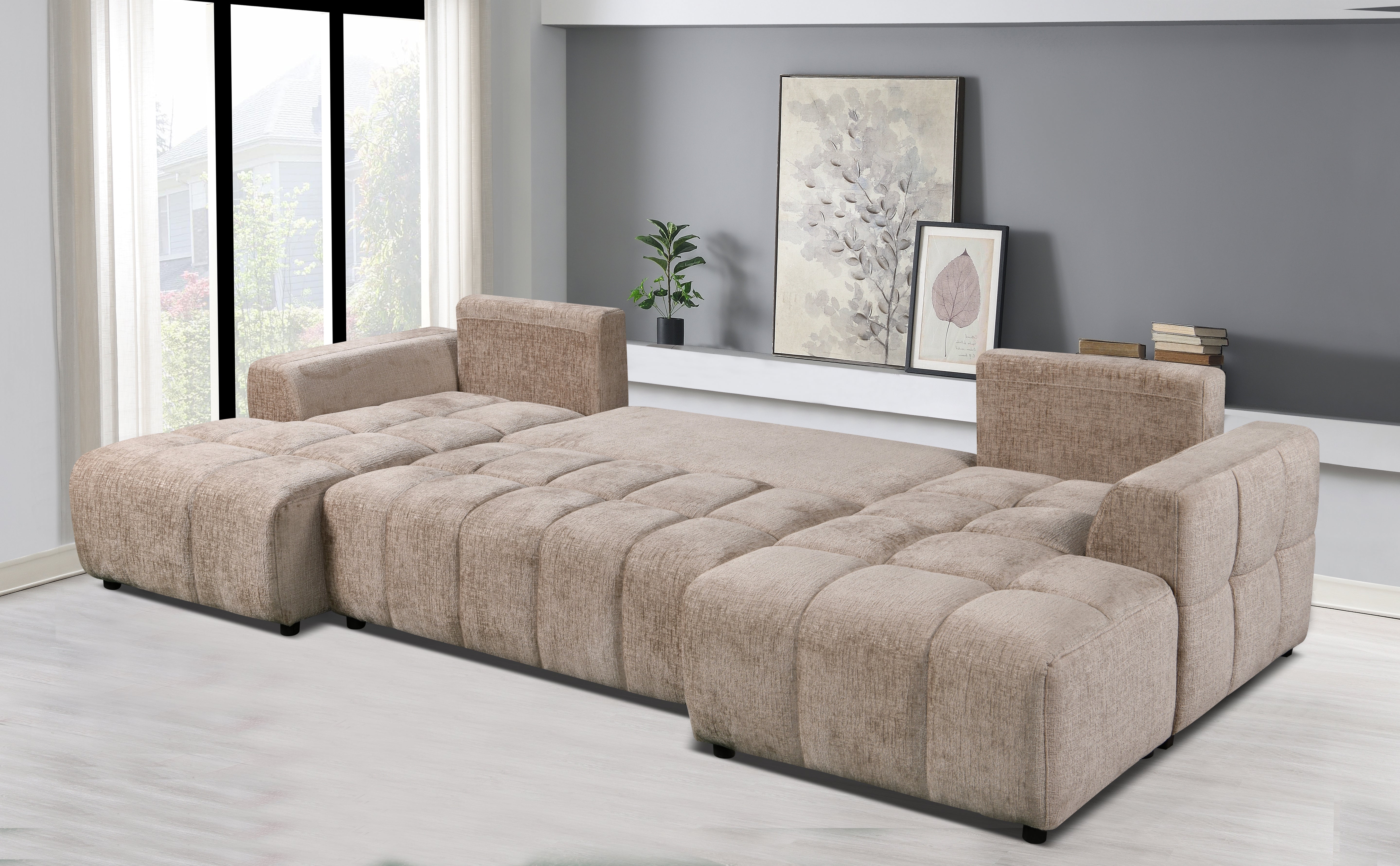 Arden Luxury U Shape Sofa bed in Beige - AMC Furniture