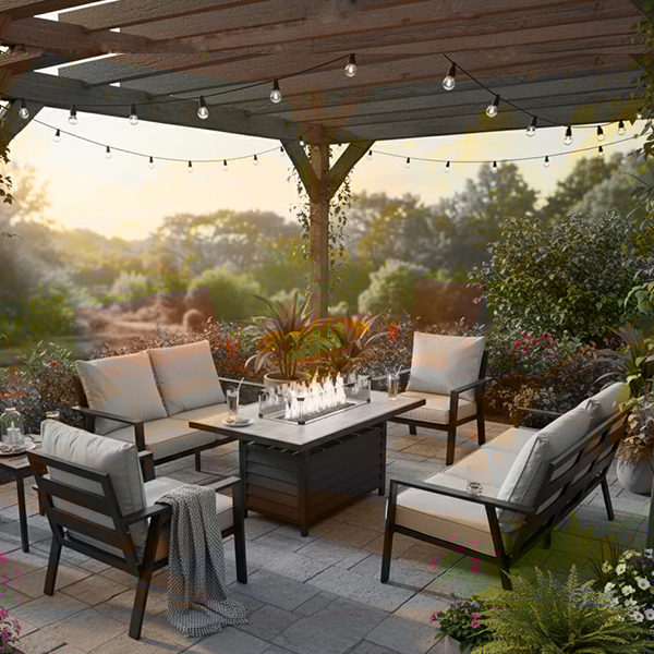 Sienna Aluminium Sofa Dining Set with Fire Pit – Beige - AMC Furniture