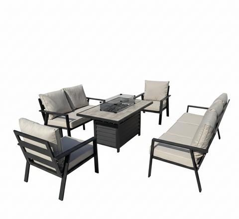 Sienna Aluminium Sofa Dining Set with Fire Pit – Beige