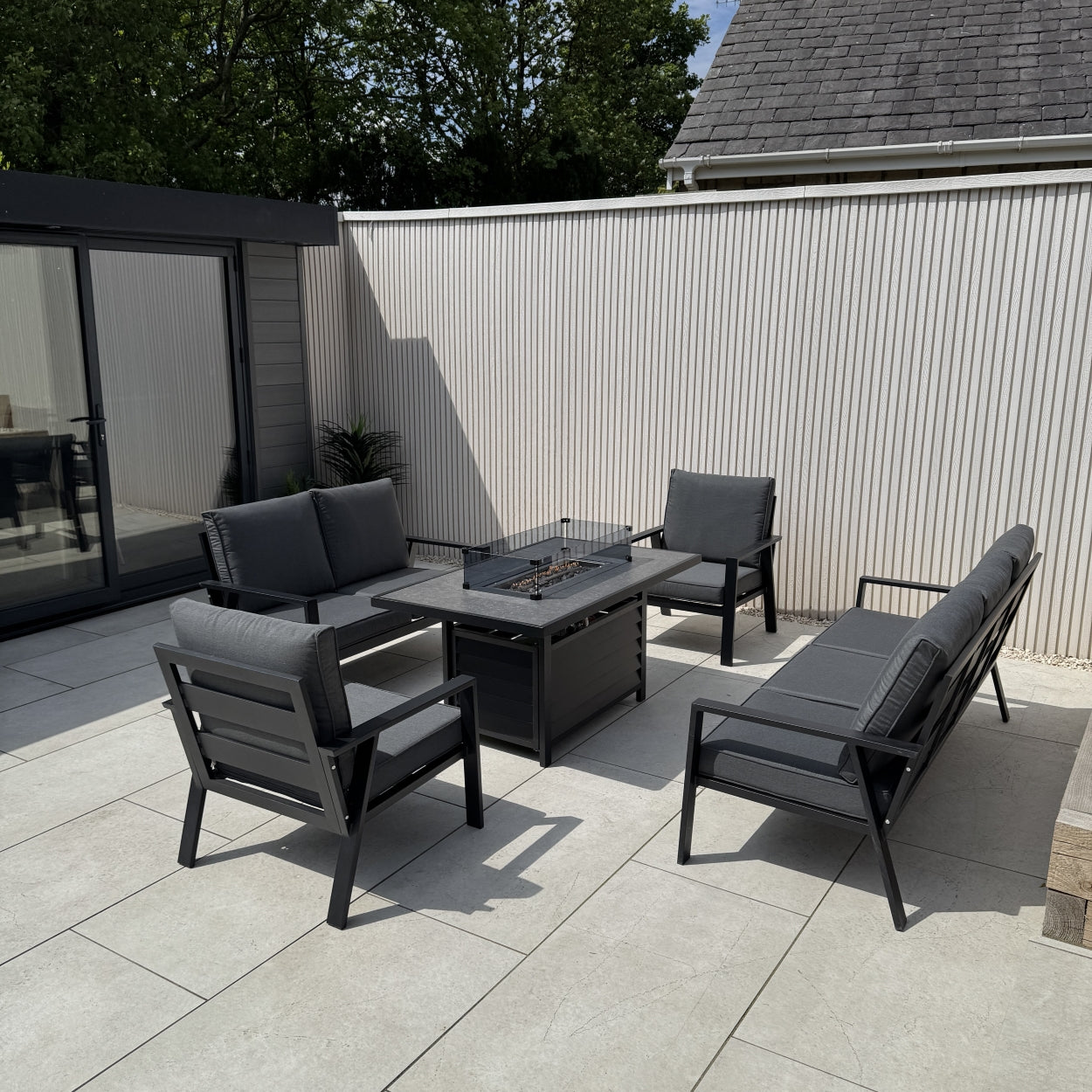 Sienna Aluminium Sofa Dining Set with Fire Pit – Grey - Back view (14930005590394)