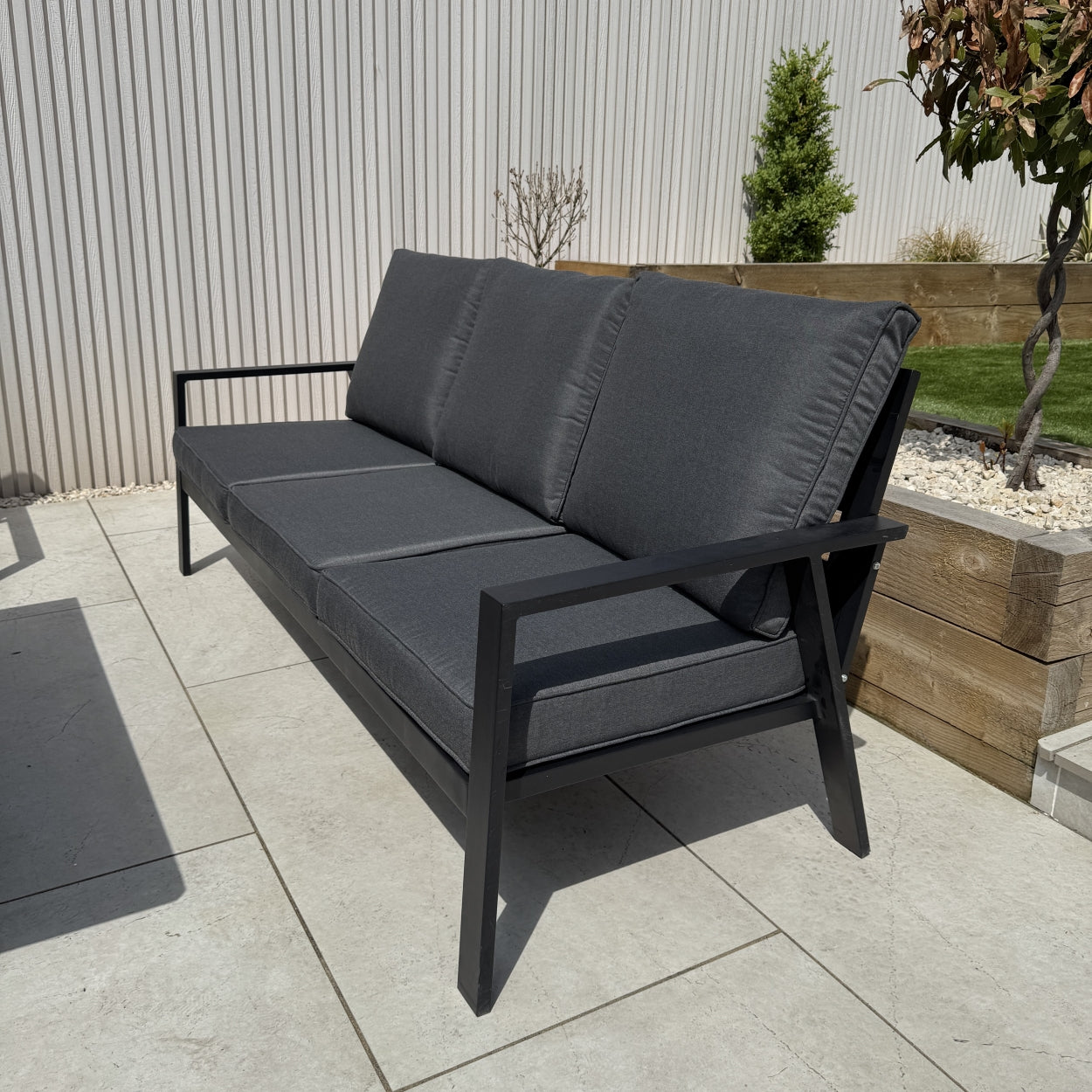 Sienna Aluminium Sofa Dining Set with Fire Pit – Grey - Long Sofa view (14930005590394)