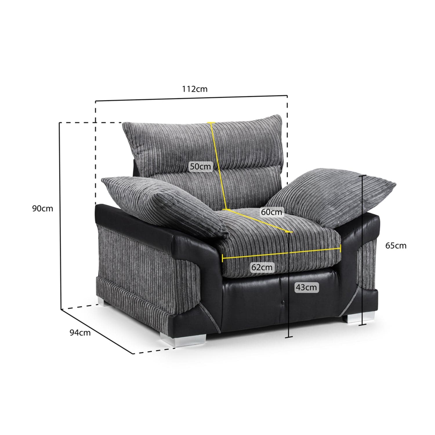 Soho Black/Grey Armchair - Measurement view (7024173482048)