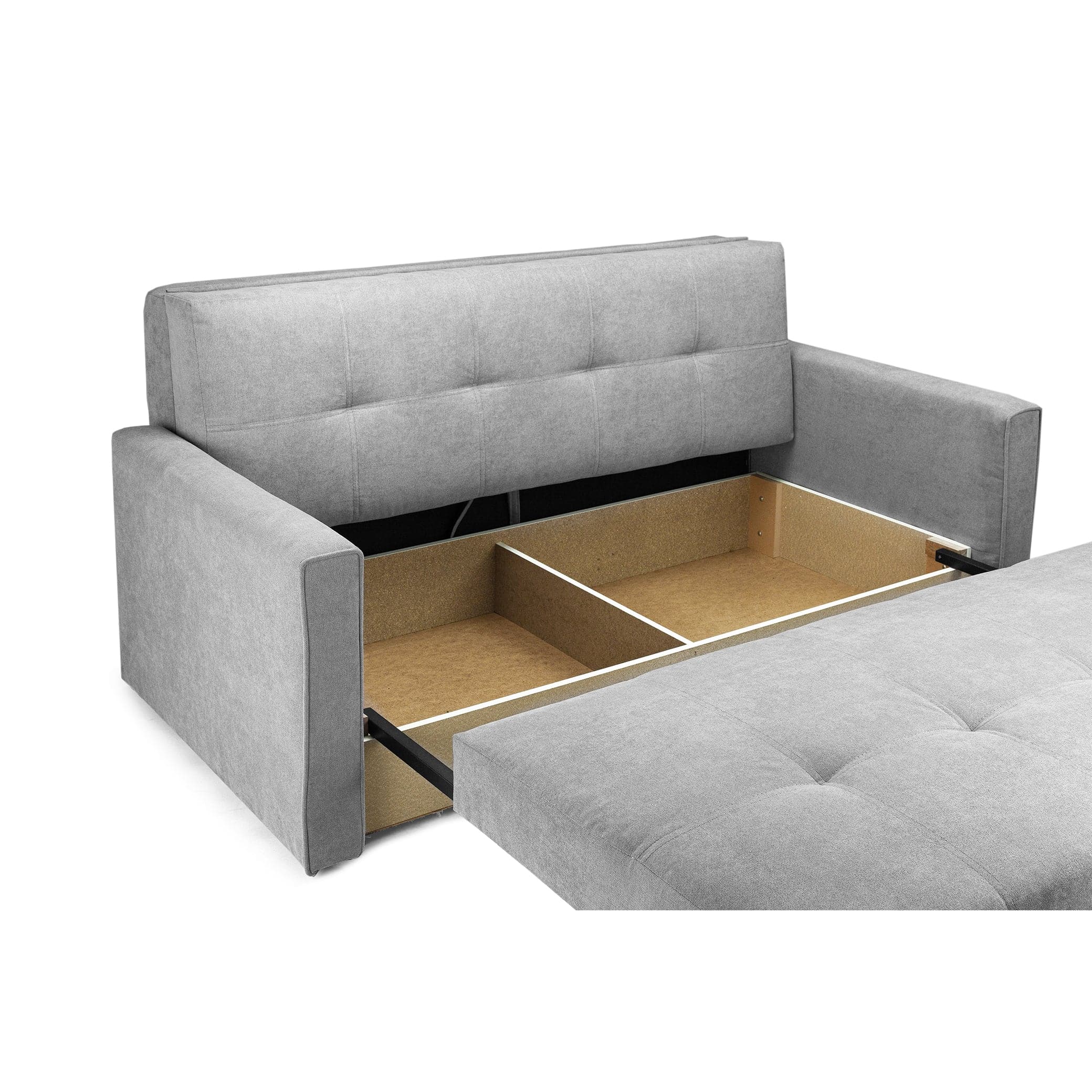 Sol Sofabed Grey Three Seater - Storage view (7026814648384)