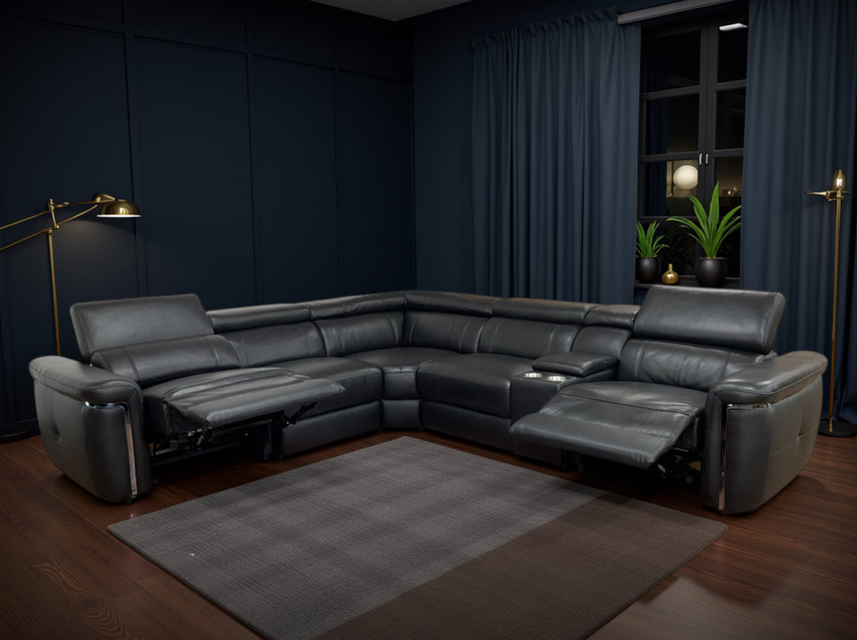 Summer Electric Reclining Corner Sofa in Black - AMC Furniture