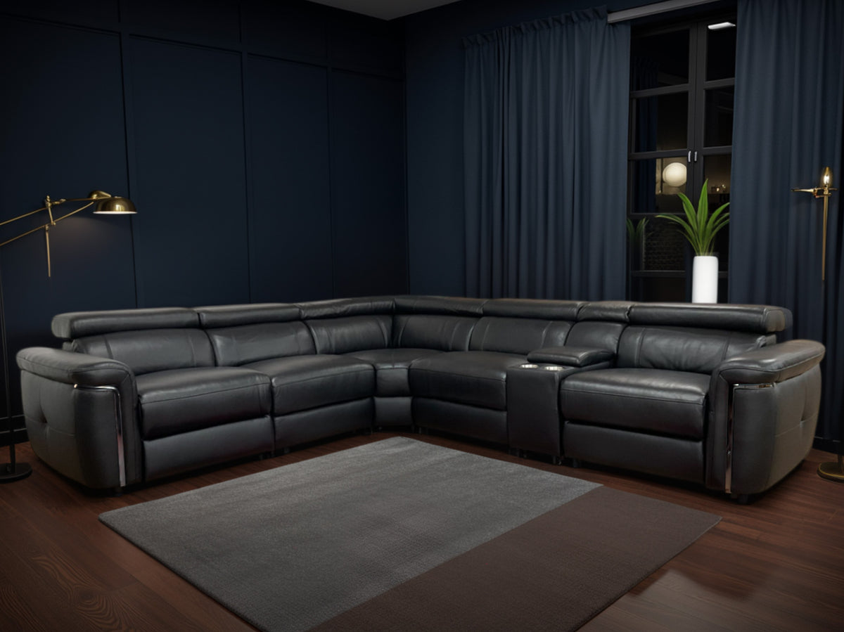 Summer Electric Reclining Corner Sofa in Black - AMC Furniture