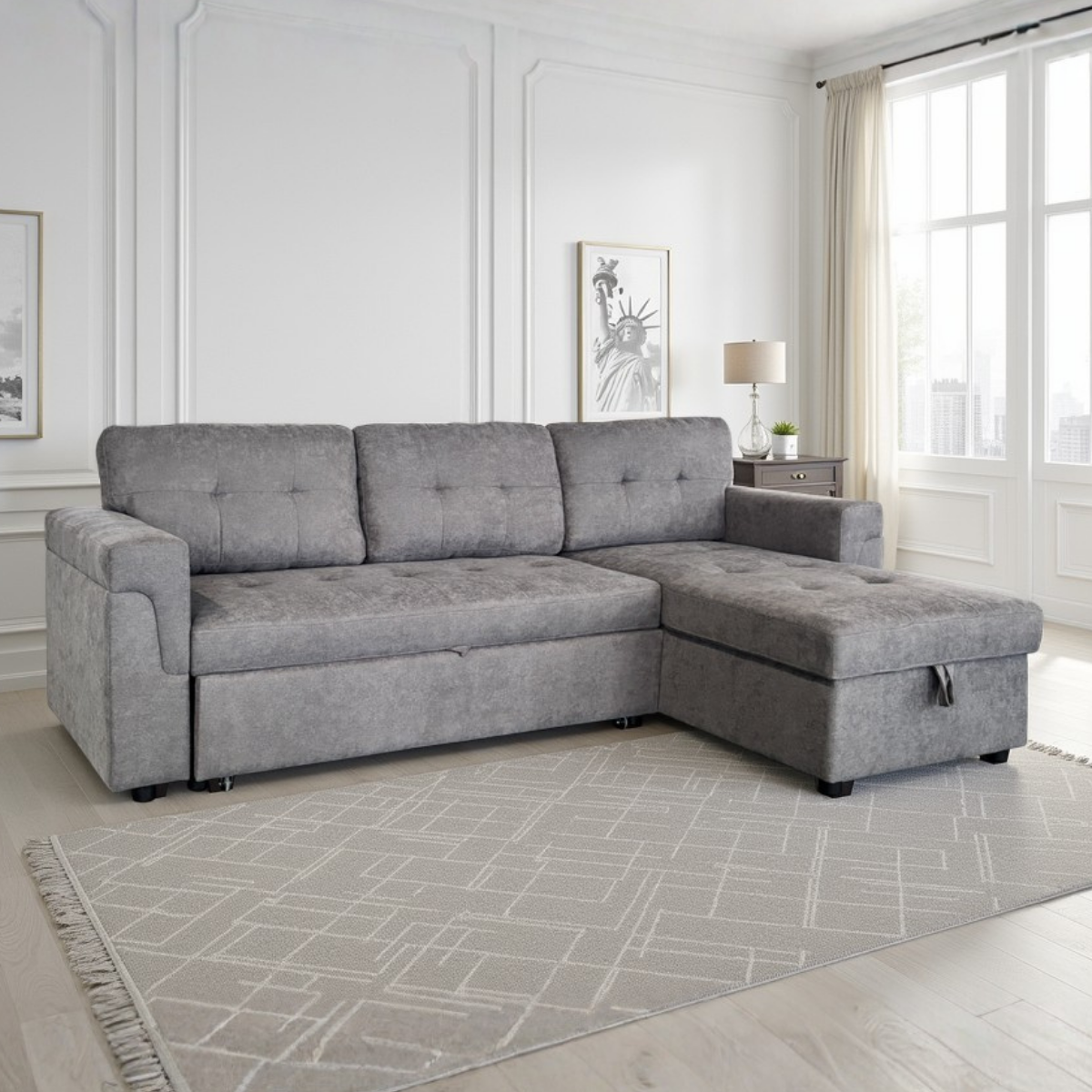 Stockholm Grey Universal Corner Sofa Bed (15380433731962)