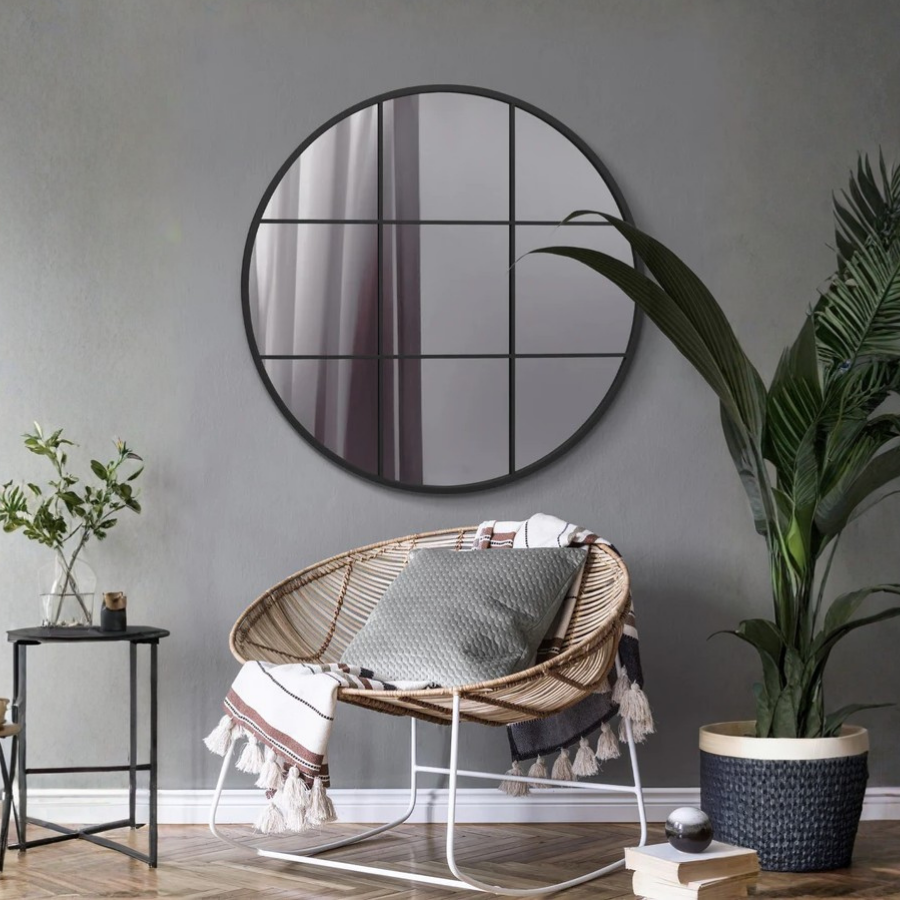 The Circulus - Black Metal Framed Round Window Wall Mirror 39" X 39" (100x100CM) (15010547827066)
