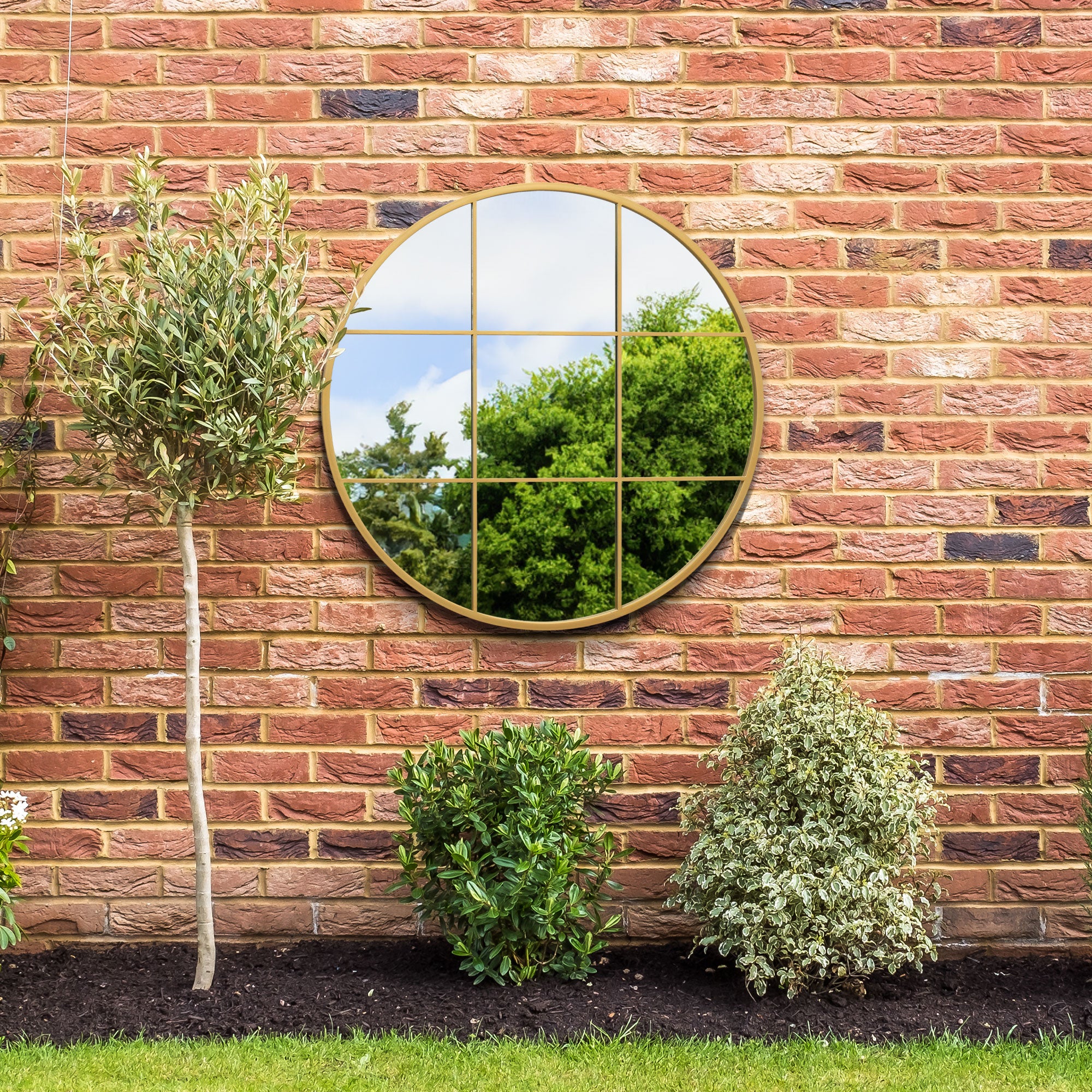 The Alora - Gold Metal Frame Round Garden Wall Mirror 39" x 39" (100x100CM) (15010547892602)