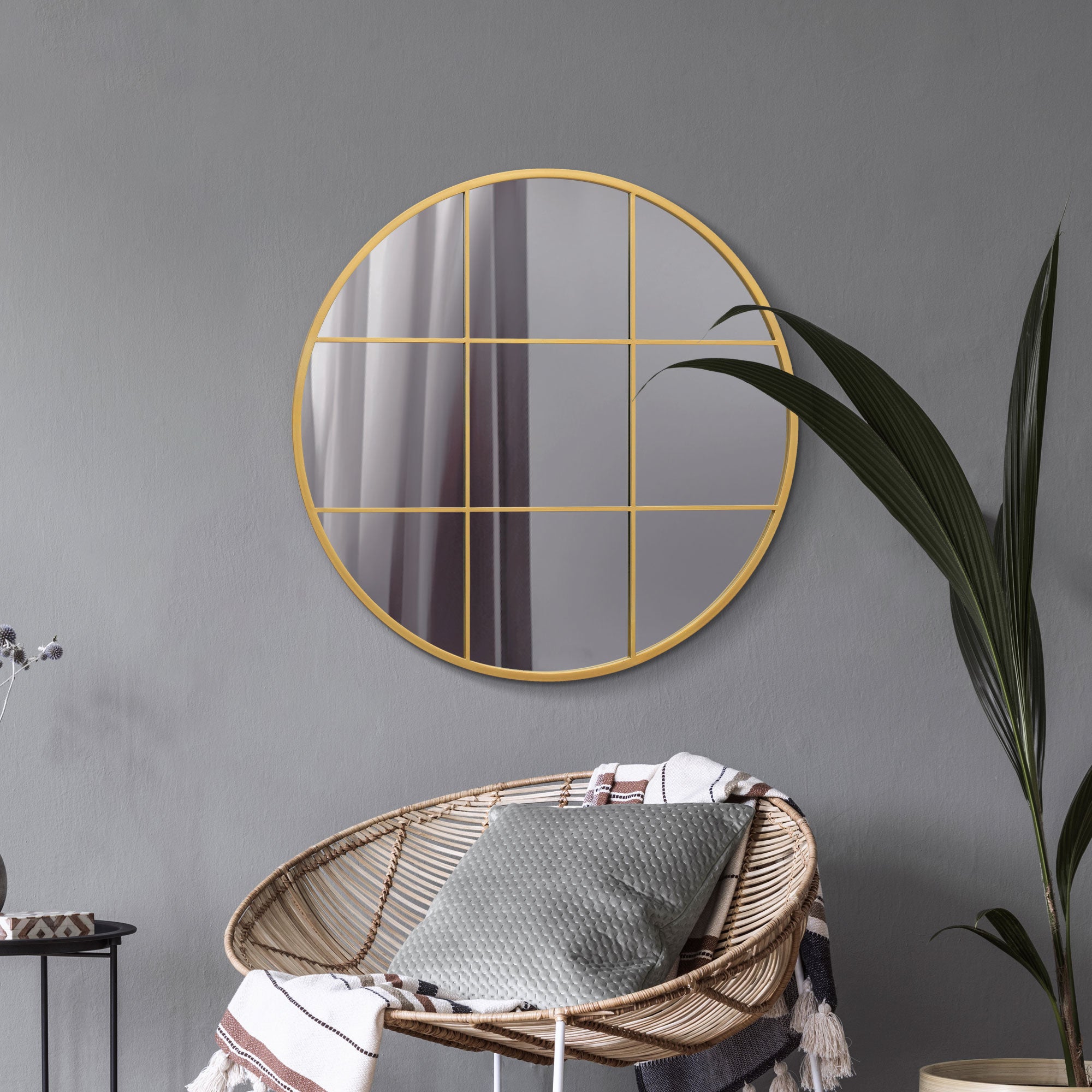 The Alora - Gold Metal Framed Round Window Wall Mirror 31" X 31" (80x80CM) (15010547761530)