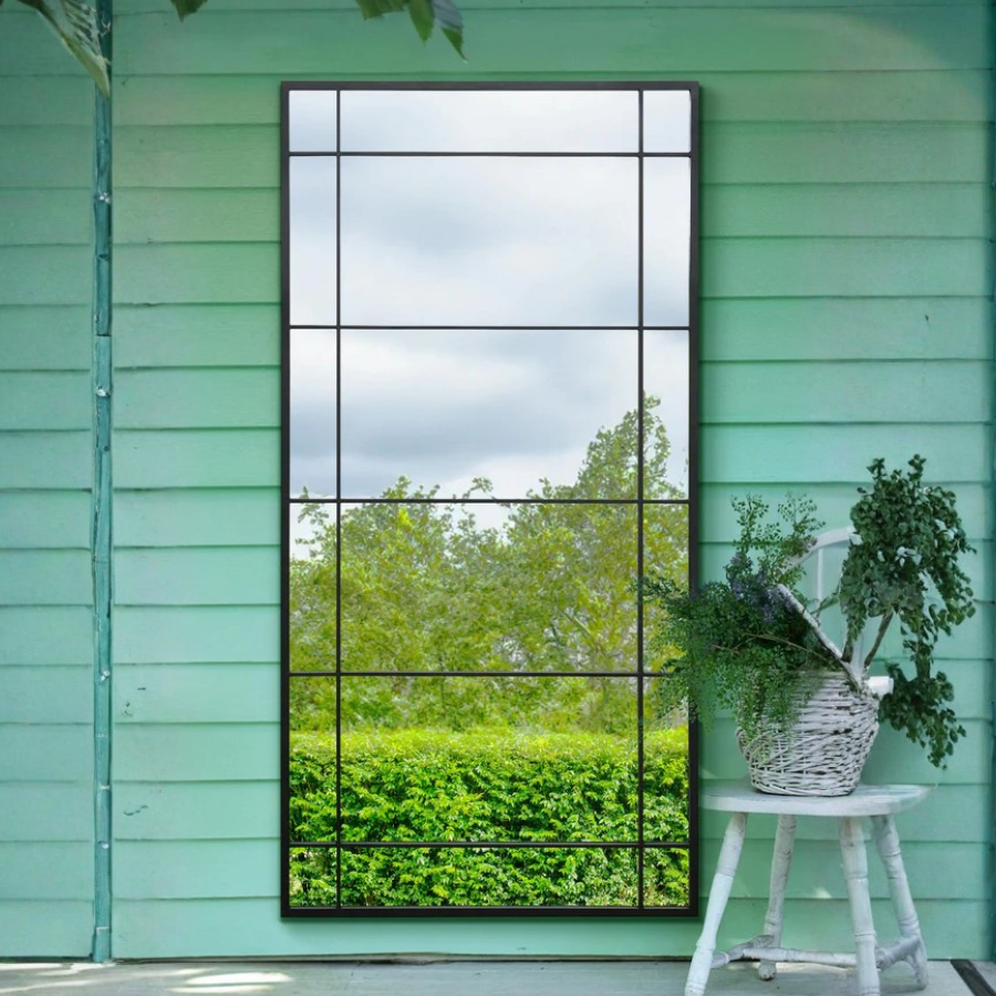 The Tabula - New Black Metal Framed Window Wall or Leaner Garden Mirror 71" X 35" (180CM X 90CM) (15010555265402)