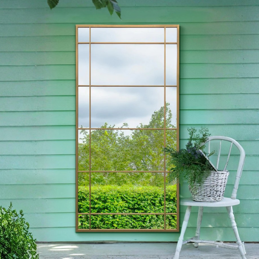 The Tabula - New Gold Metal Framed Window Wall or Leaner Garden Mirror 71" X 35" (180CM X 90CM) (15010555330938)