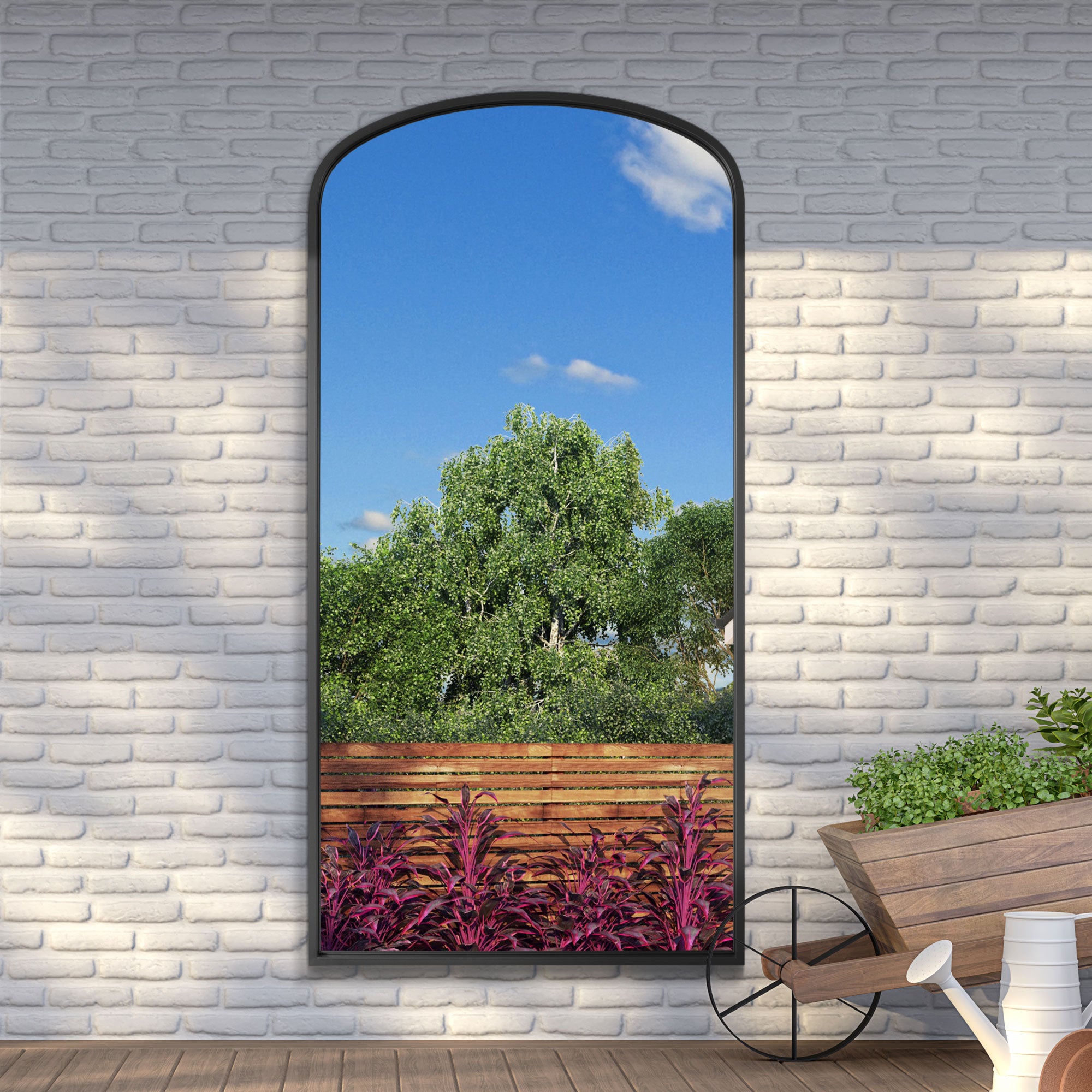 The Olive - Black Metal Framed Arched Garden Wall Mirror 79"x39" (200x100CM) (15010546221434)