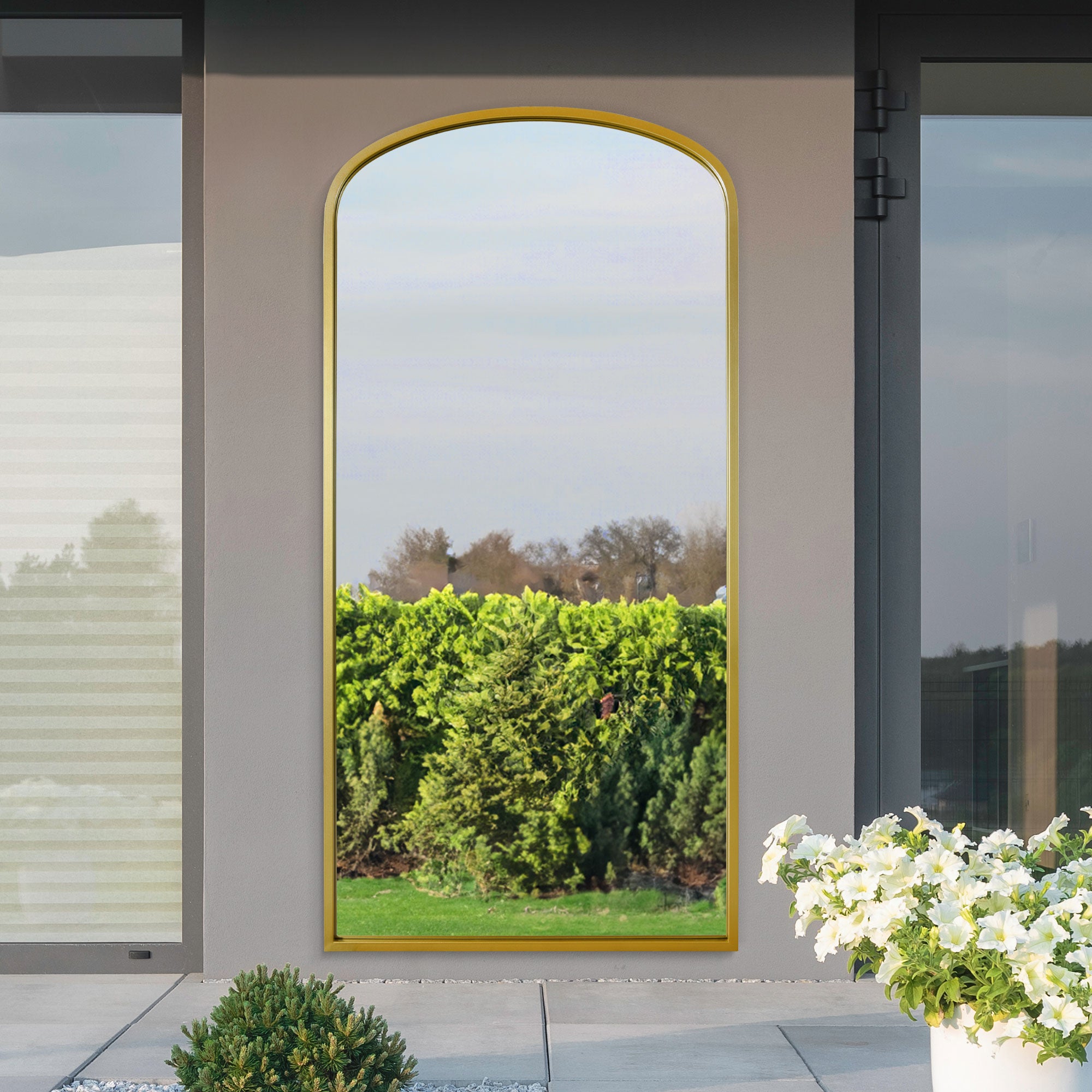 The Olive - Gold Metal Framed Arched Garden Wall Mirror 67"x33" (170x85CM) (15010546155898)