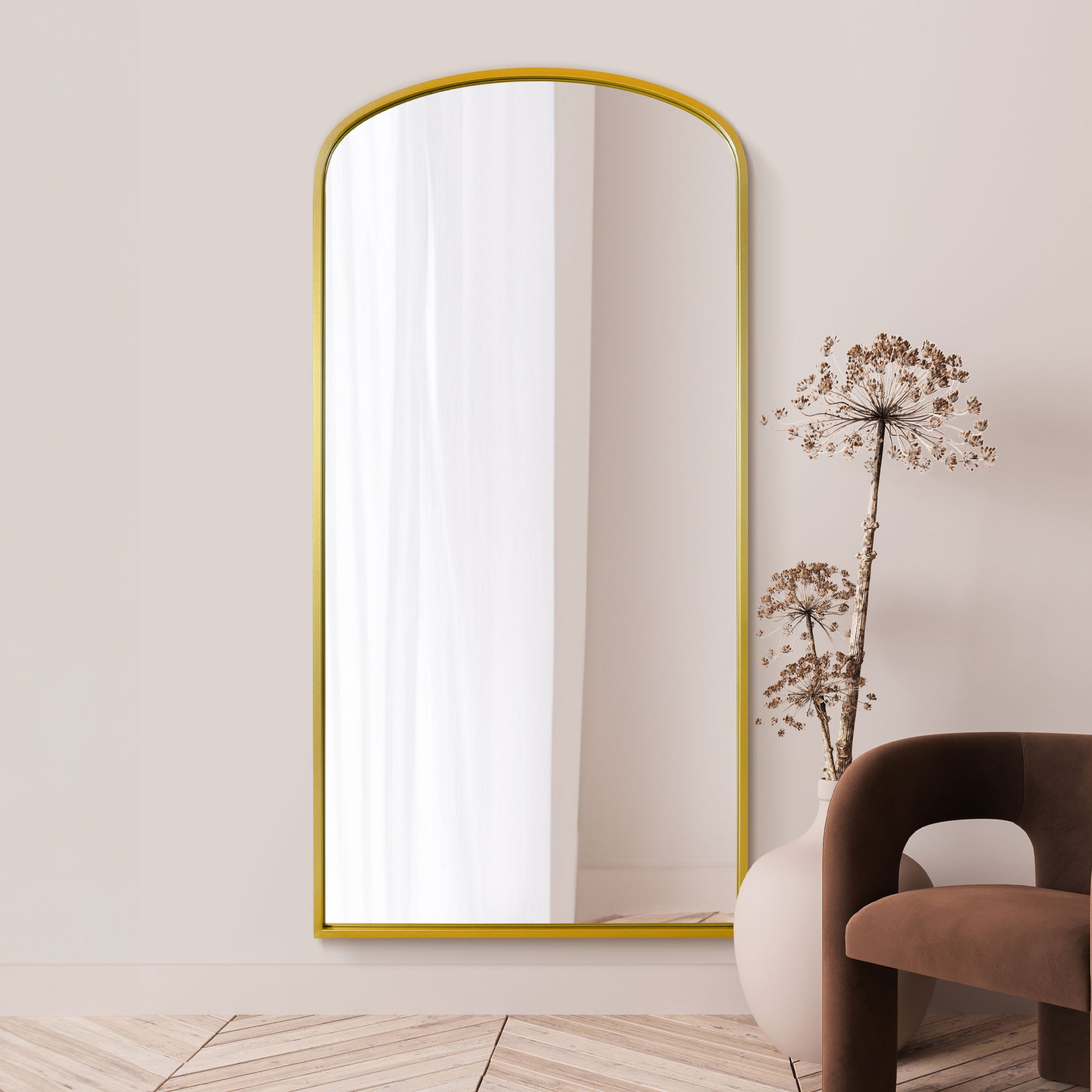 The Olive - Gold Metal Framed Arched Wall Leaner Mirror 79"x39" (200x100CM) (15010546352506)