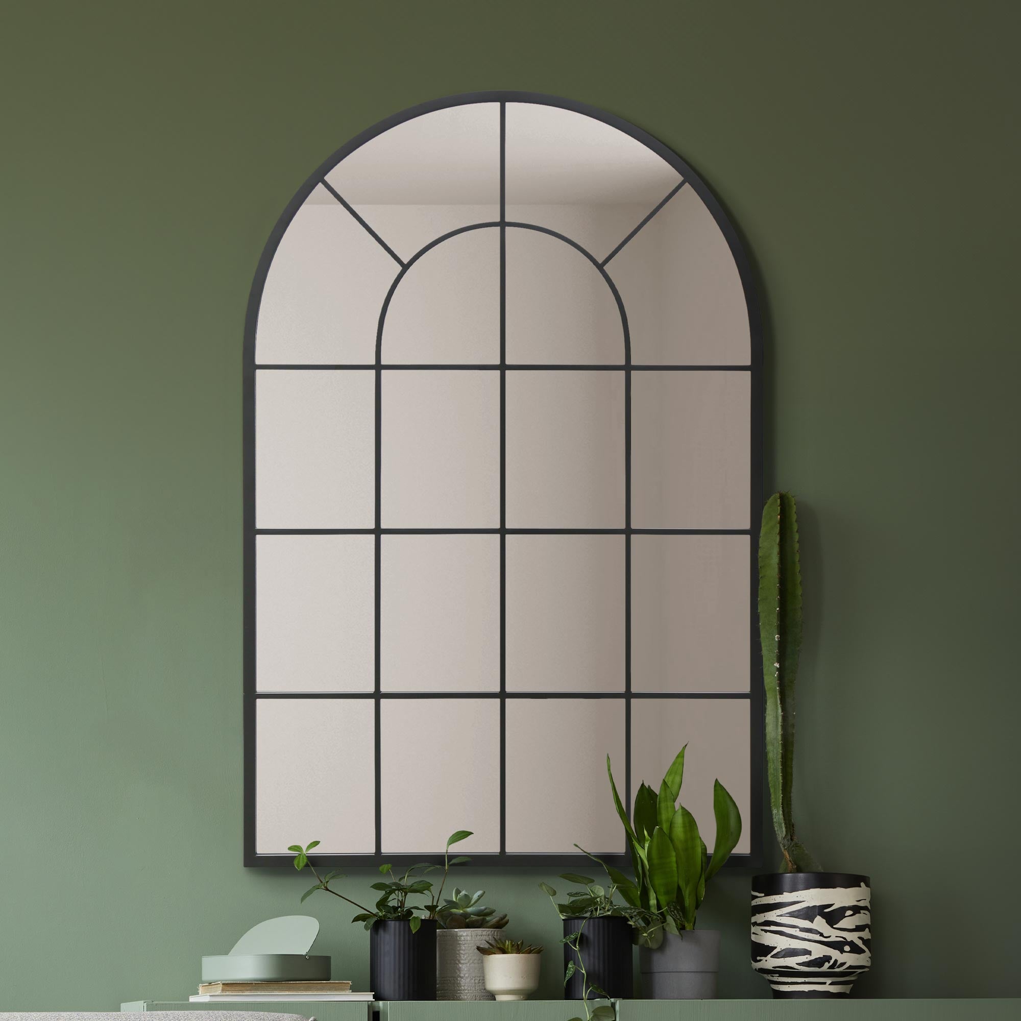 The Perry - Black Framed Arched Window Leaner/Wall Mirror 47" X 31" (120x80CM) Suitable for Inside and Outside! (15010554315130)